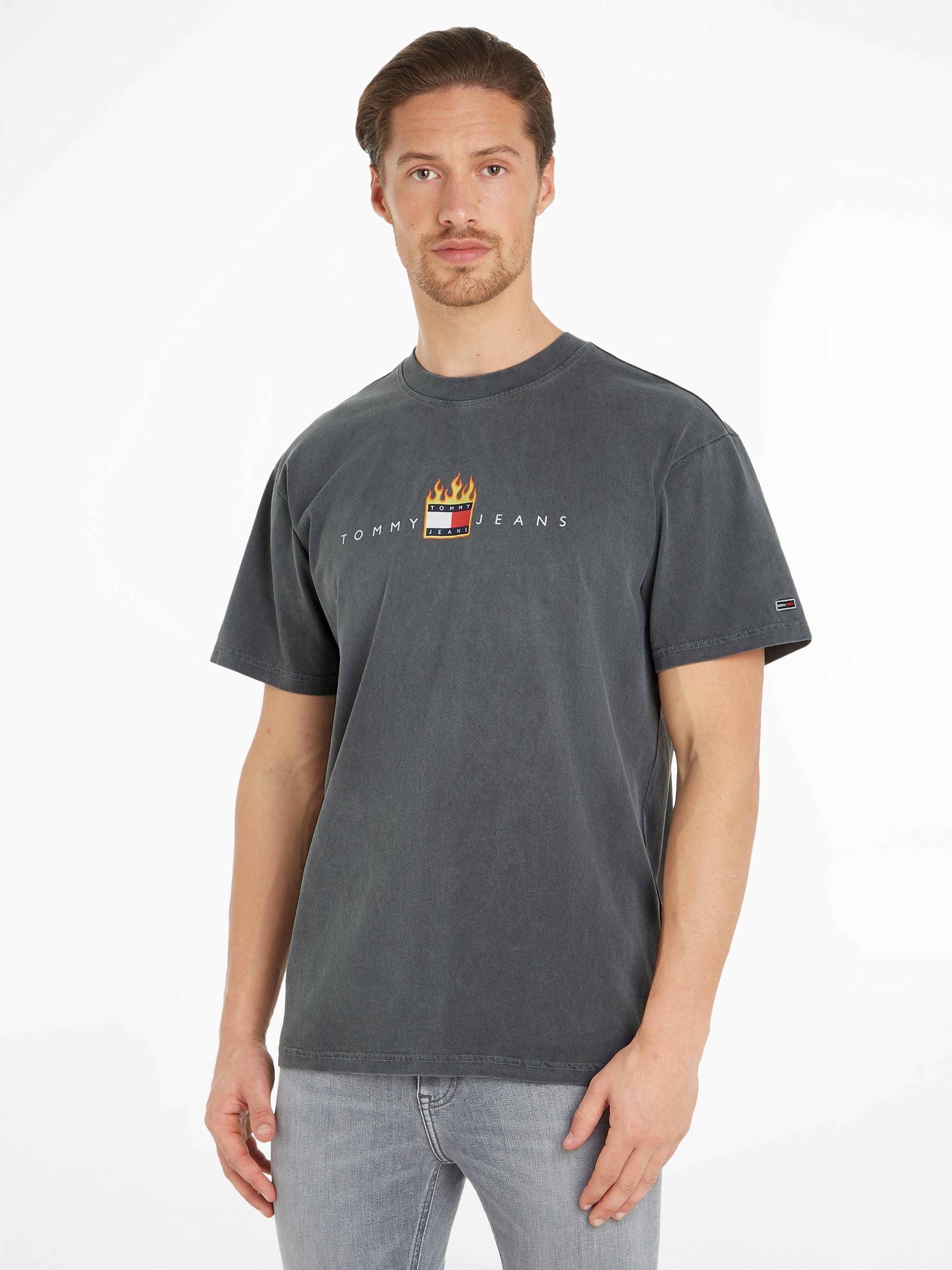 Tommy Jeans T-Shirt LINEAR FIRE New FLAG Charcoal TJM RLX TEE