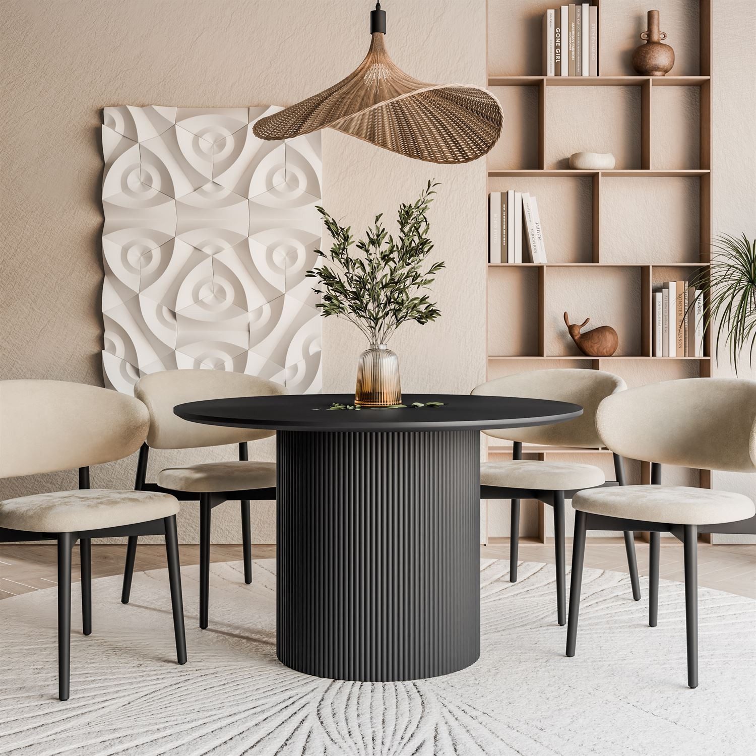 yourhouse24 Esstisch Runder Esstisch ORI 120 cm mit geriffelter Struktur (1 Tisch), Riffelsockel, Breite 120 cm