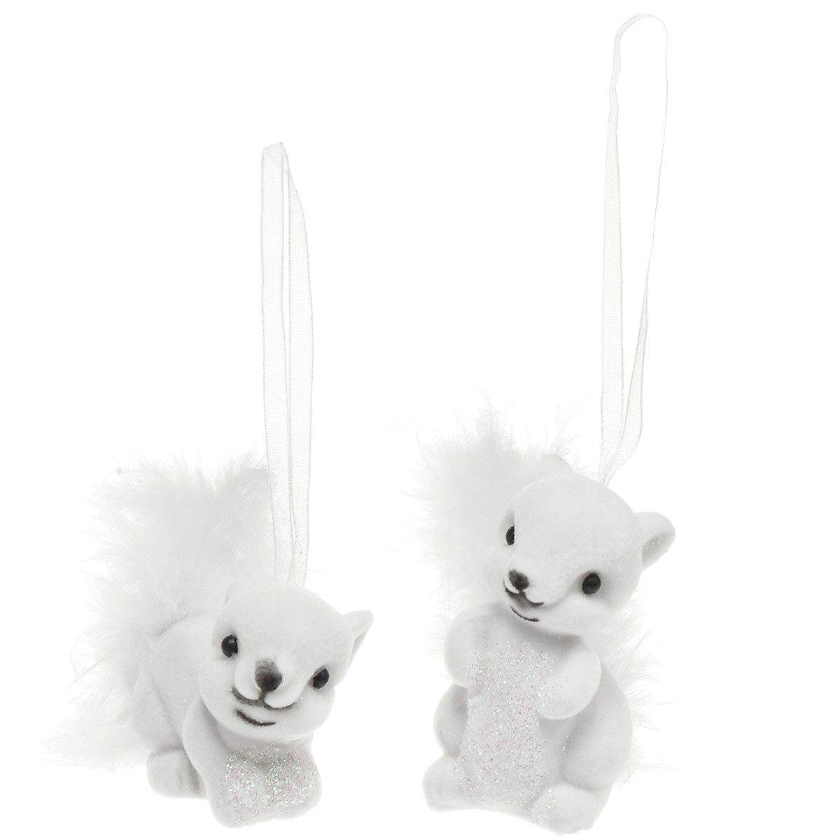 Kaemingk Schneemann Weiße Eichhörnchen Deko 6 cm Anhänger Set - Glitzer, Feder -, 2 Stück