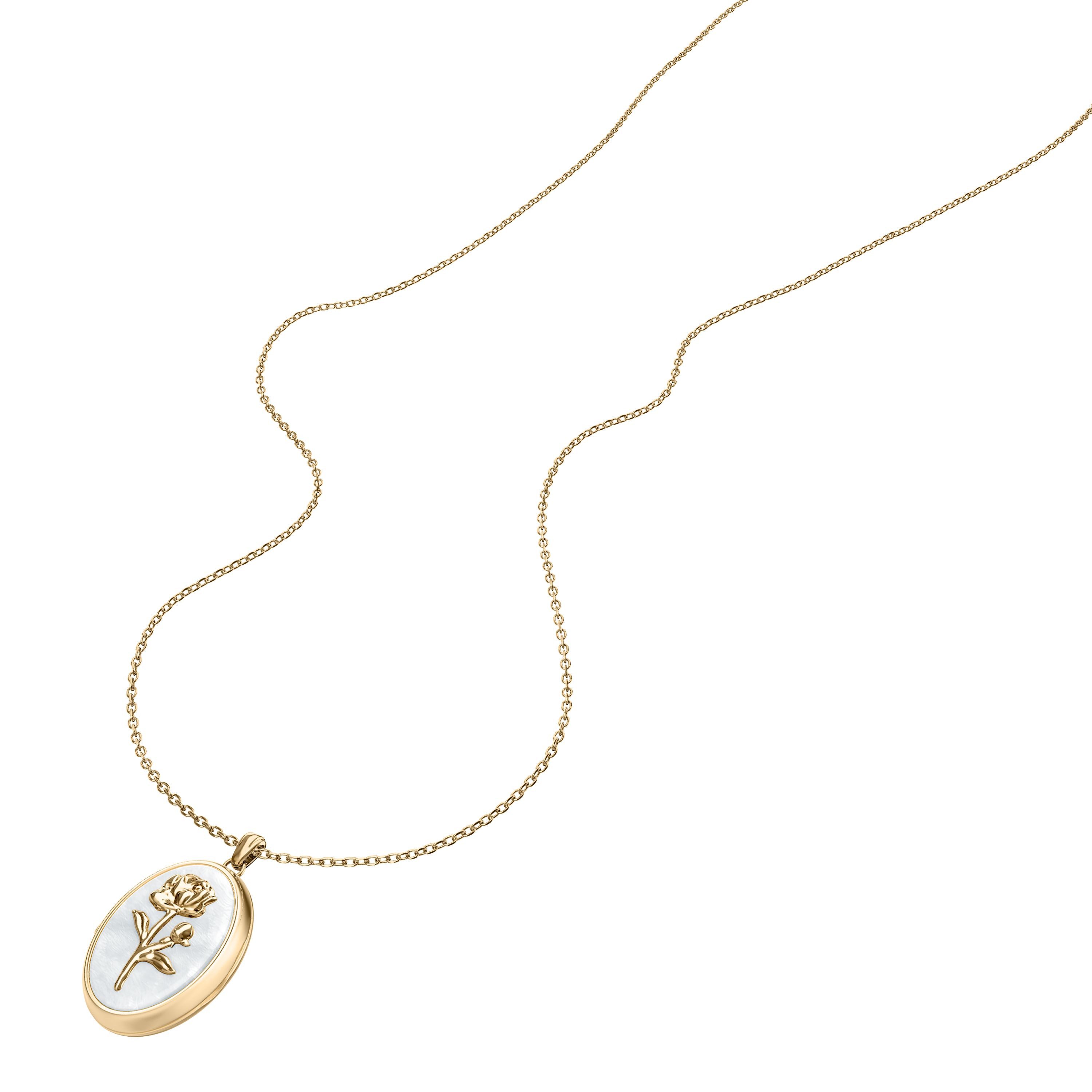 Fossil Kette mit Anhänger Schmuck Geschenk Edelstahl Medaillon zum Öffnen Blume Sutton, mit Perlmutt