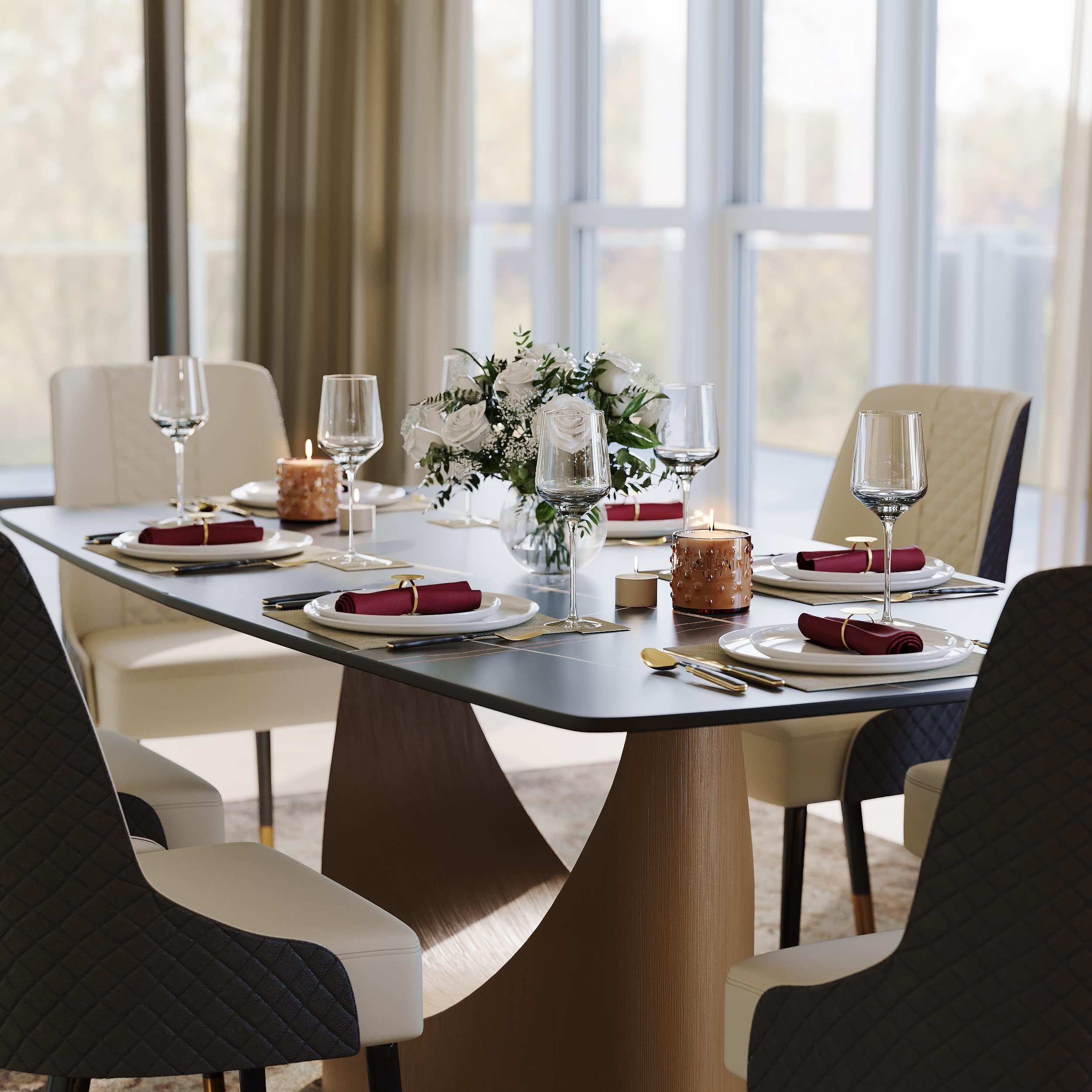 POVISON Esstisch mit U-Form Beine, Esszimmertisch aus Sinterstein, rechteck günstig online kaufen