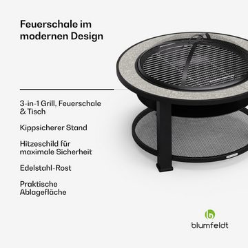 blumfeldt Feuerschale Merano Round, (Set, Set), Garten Grill Tisch Funkenschutz Feuerkorb Feuerstelle Outdoor