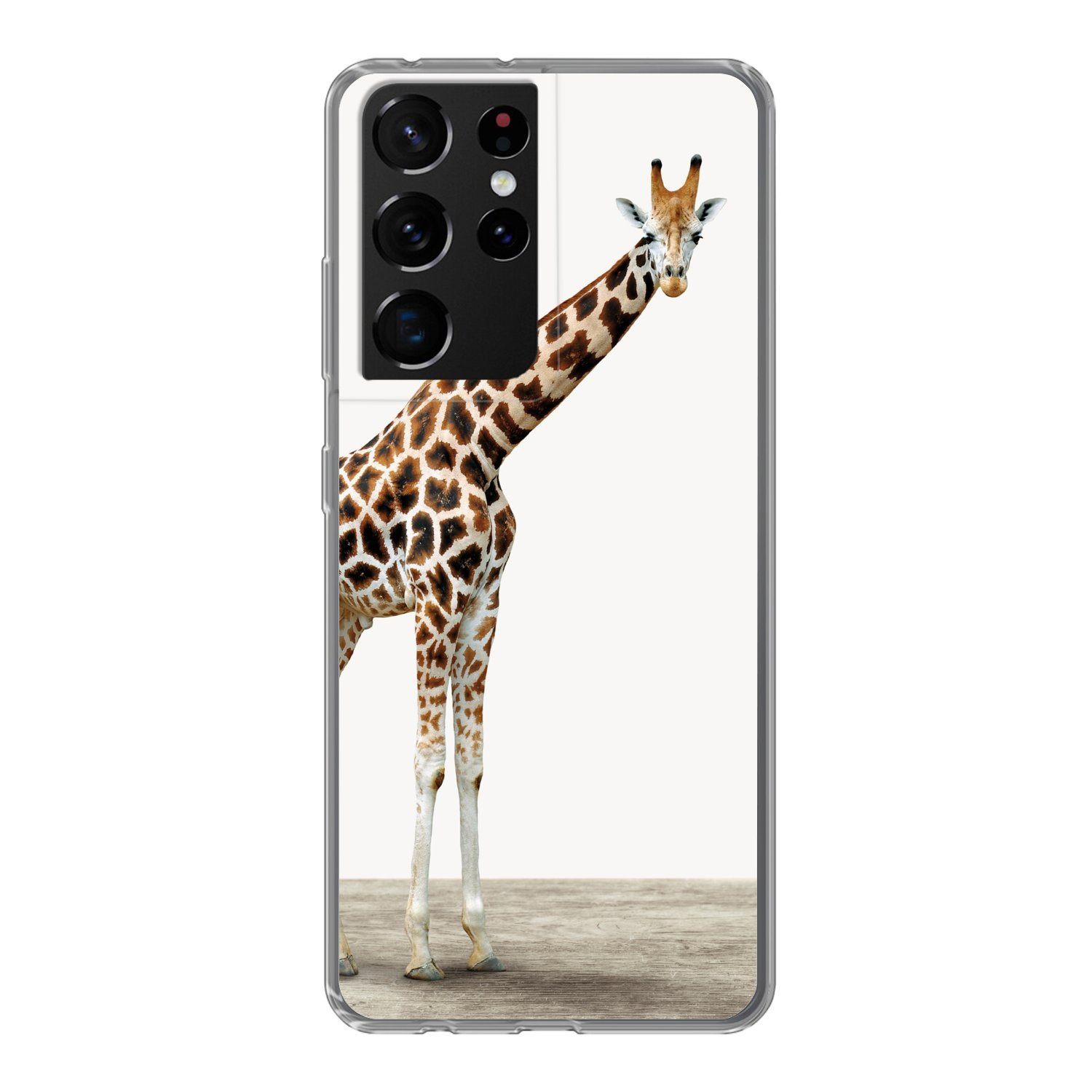 MuchoWow Handyhülle für Samsung Galaxy S21 Ultra Giraffe - Tiere - Weißer Hintergrund - Ki, Phone Case, Silikon, Schutzhülle Dünn