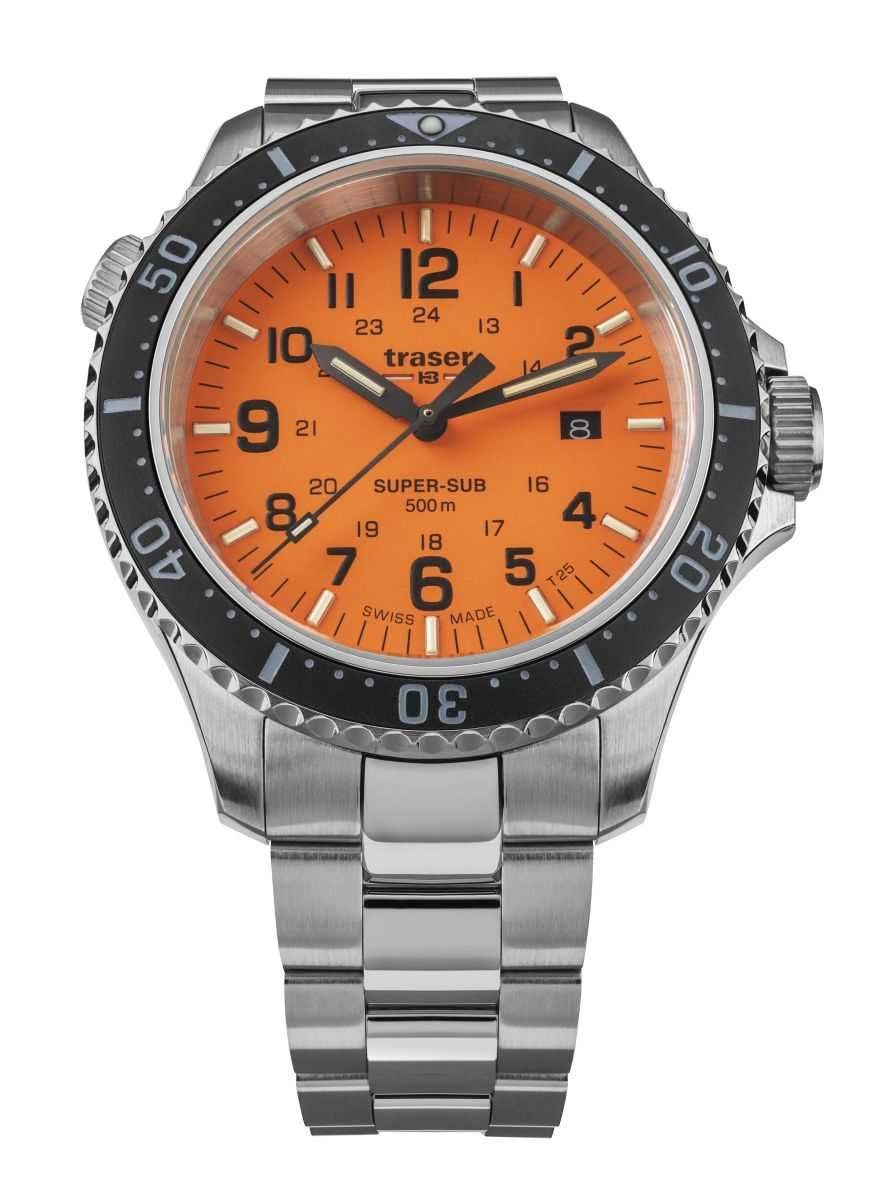 Traser Taucheruhr H3 P67 SuperSub Herrenuhr 109381 Edelstahlband 46 mm, selbstleuchtende trigalight®