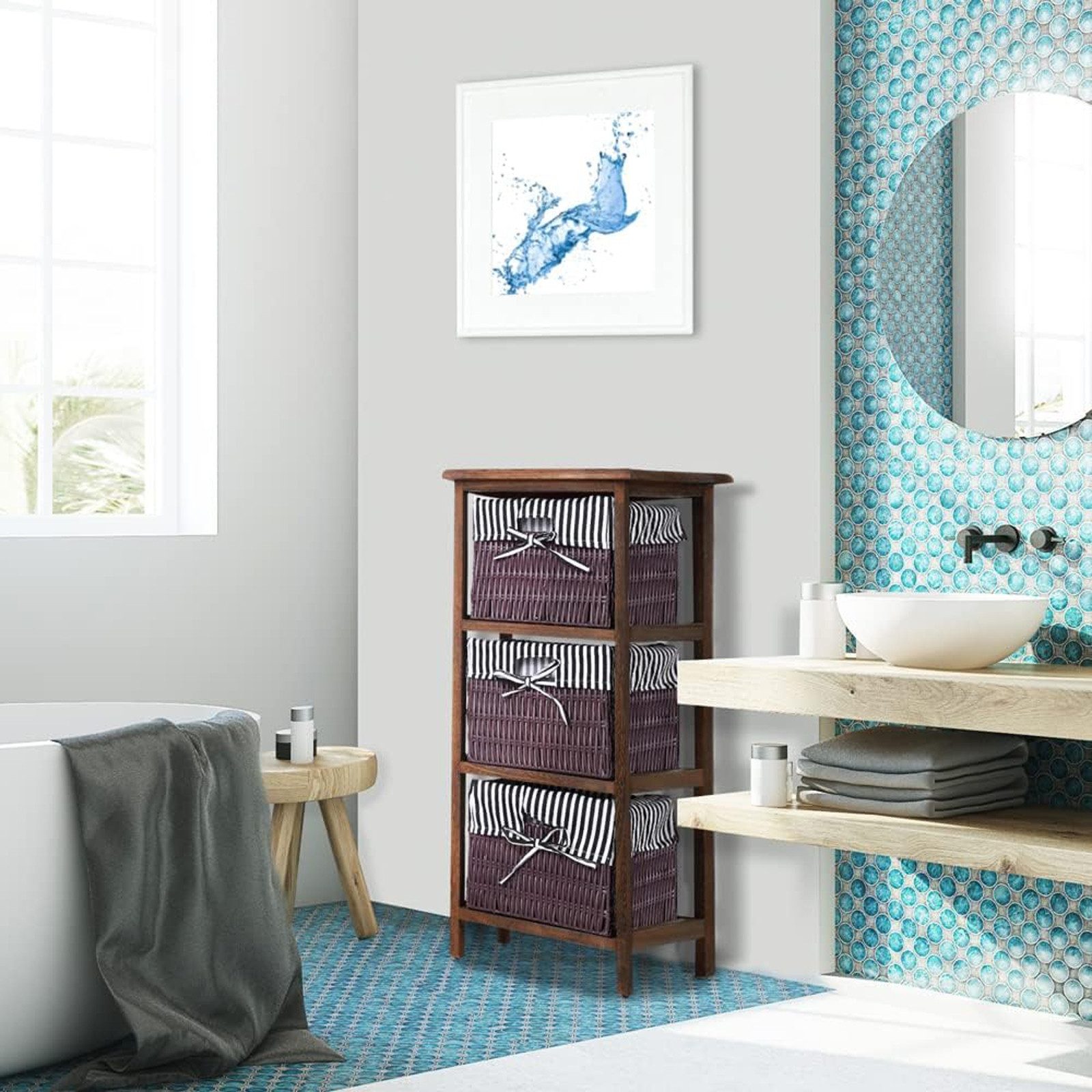 HTI-Living Badregal Regal mit 3 Körben Mia Landhaus Braun, Stück 1-tlg., Badregal Schubladenkommode