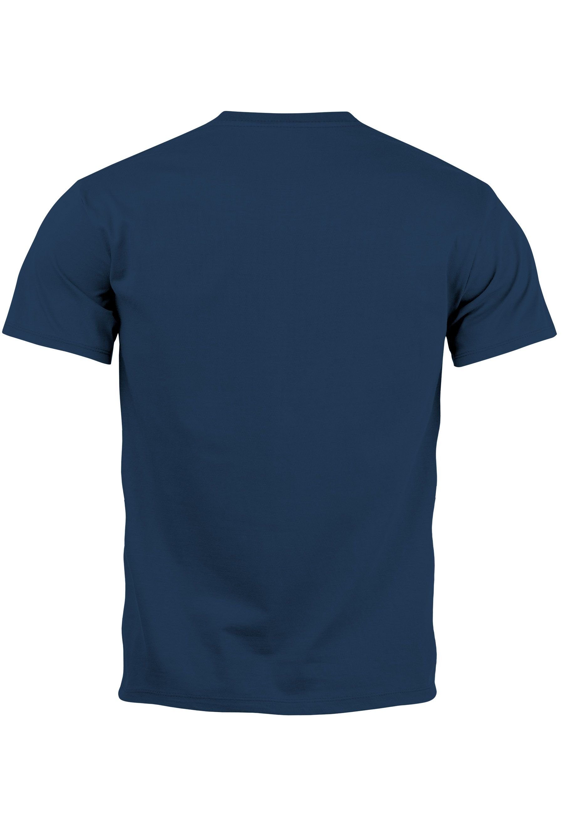 Print-Shirt Print Fashion T-Shirt Herren Neverless navy Polygon mit Outdoor Grafik Bedruckt Tiermotiv Wolf