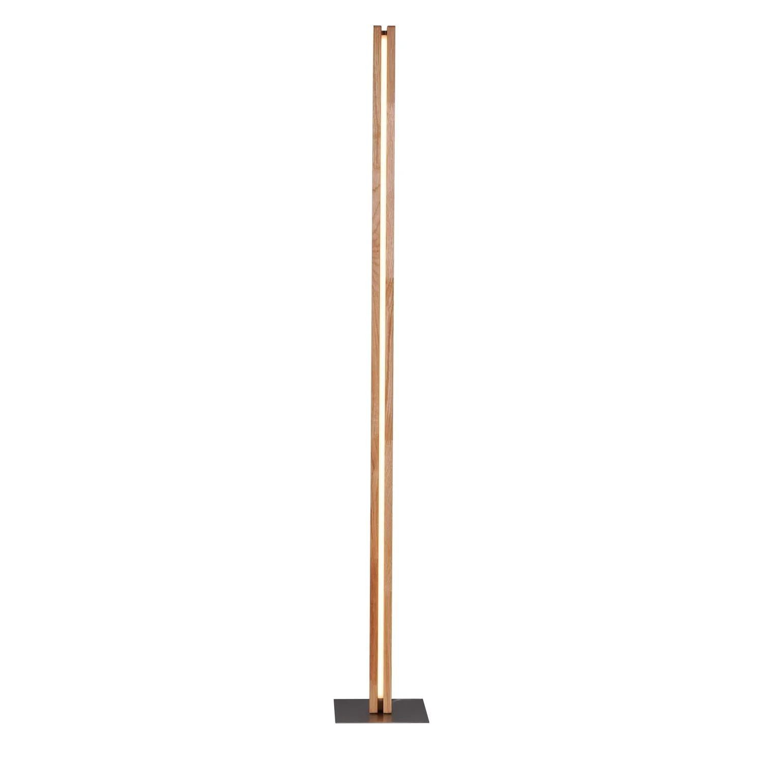 Licht-Erlebnisse Stehlampe LOVRO, LED, Warmweiß, LED Touch Dimmer 150 cm Holz Metall 3000 K 1200 lm in Silber Natur