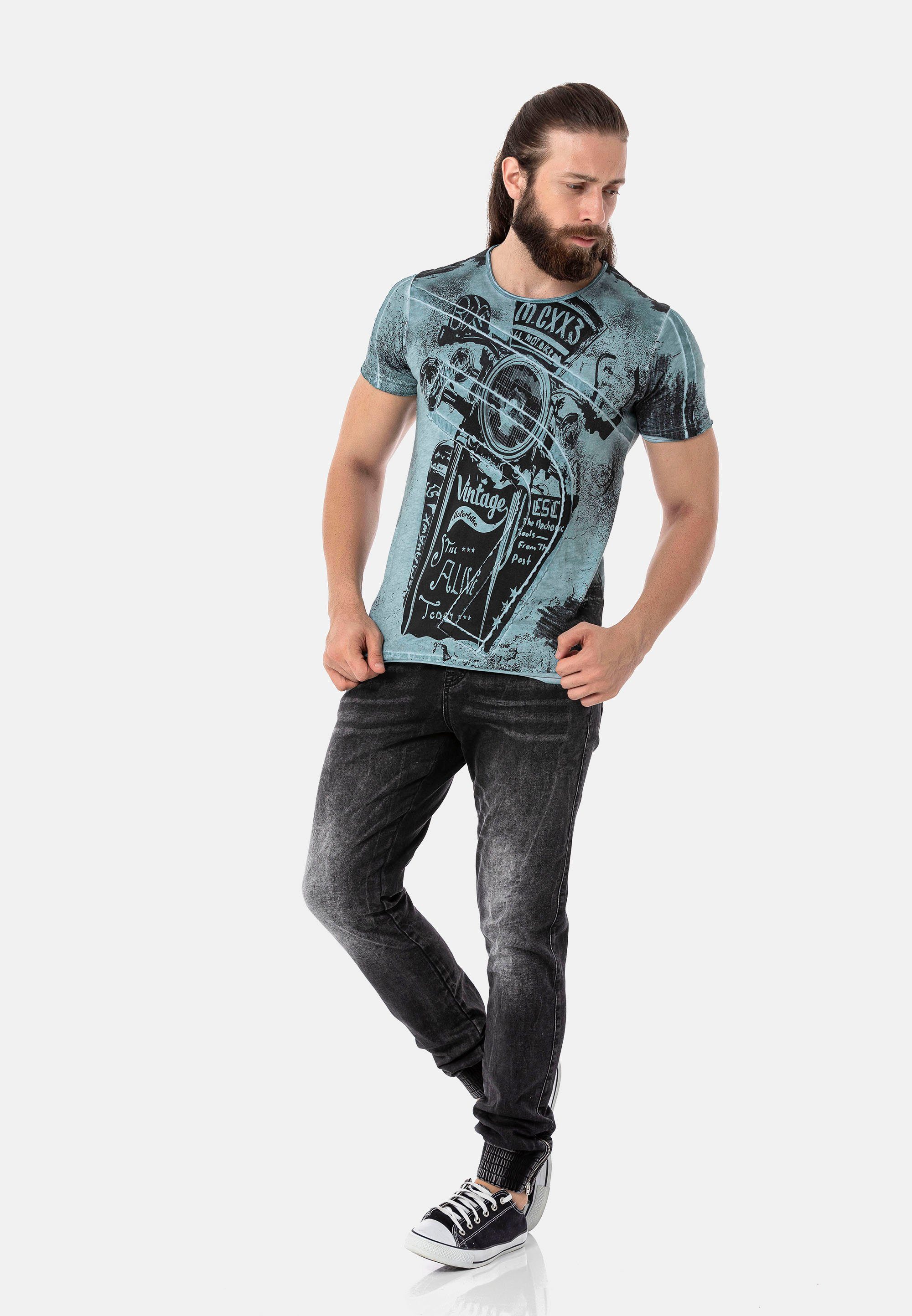 Cipo & Baxx T-Shirt mit Markenprints großen mint