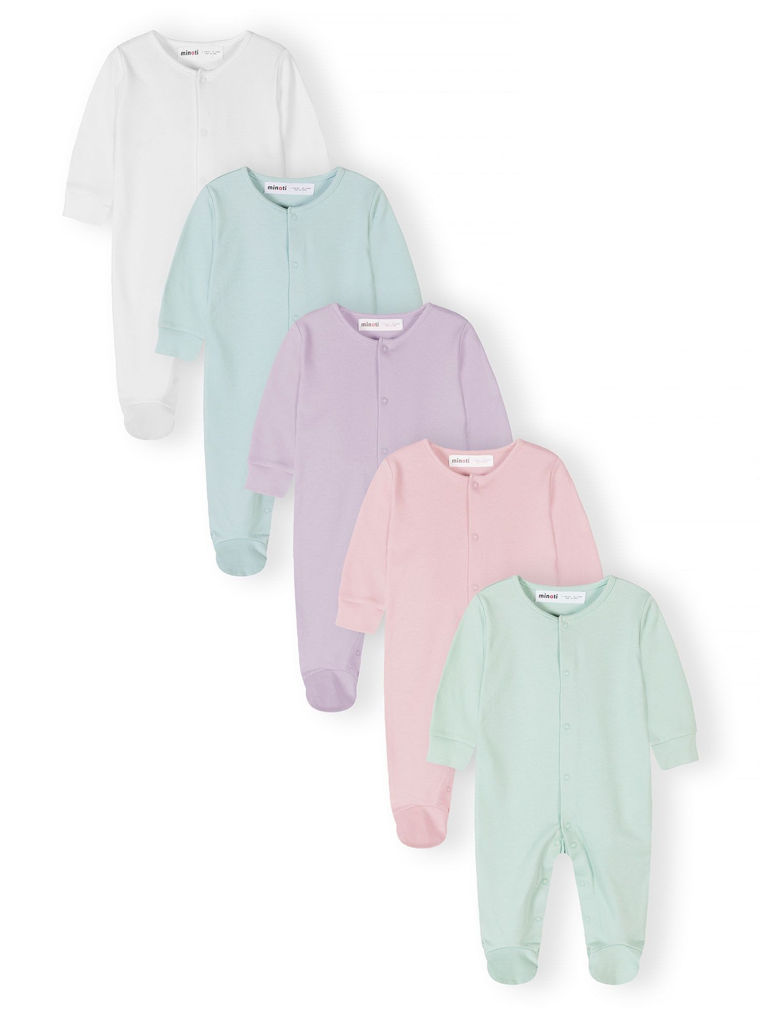 Strampler aus Baumwolle, in Pastellfarben Mint, Lila und Rosa
