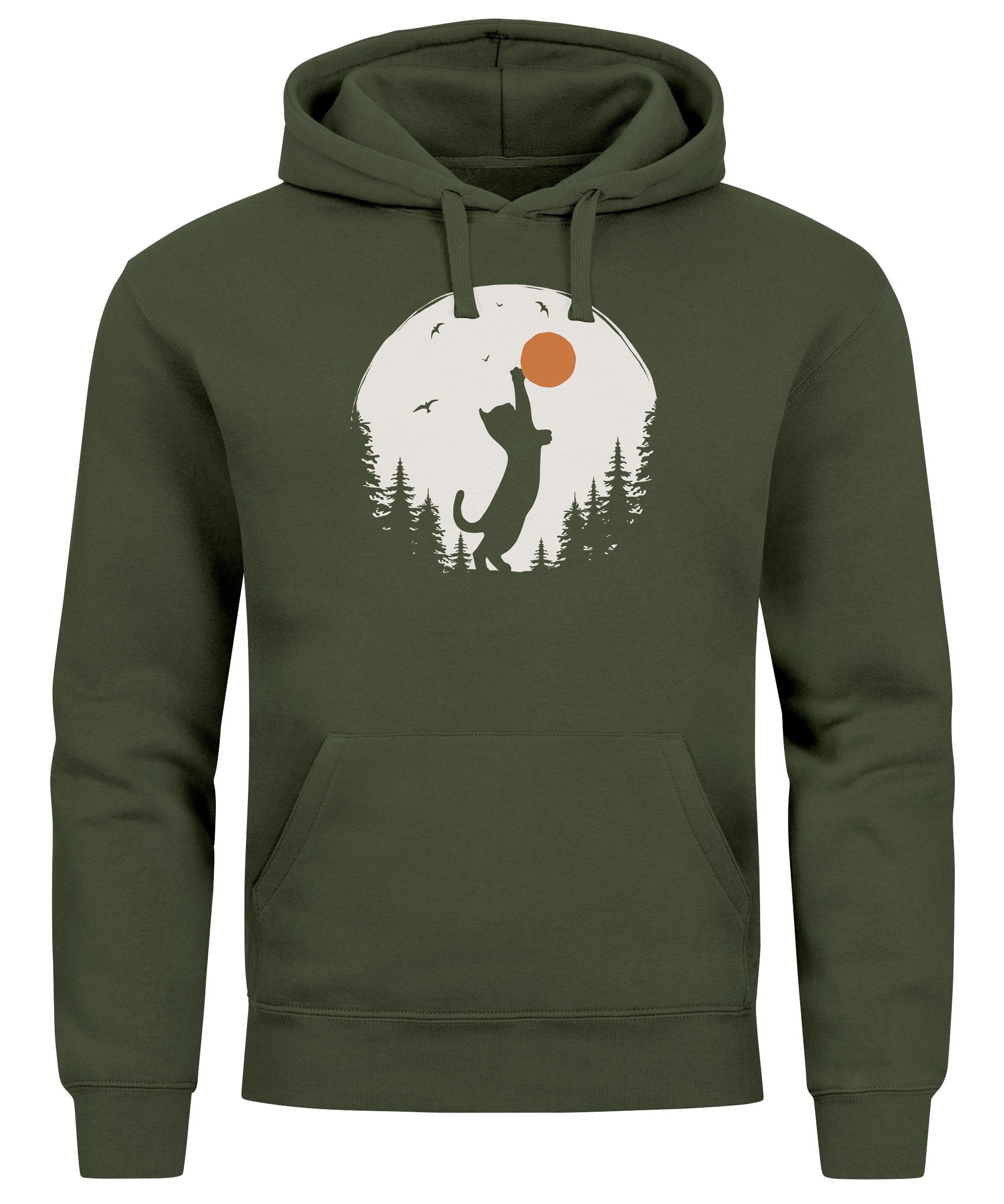 Neverless Hoodie Hoodie Herren mit Frontprint Katze Silhouette Natur Aufdru günstig online kaufen