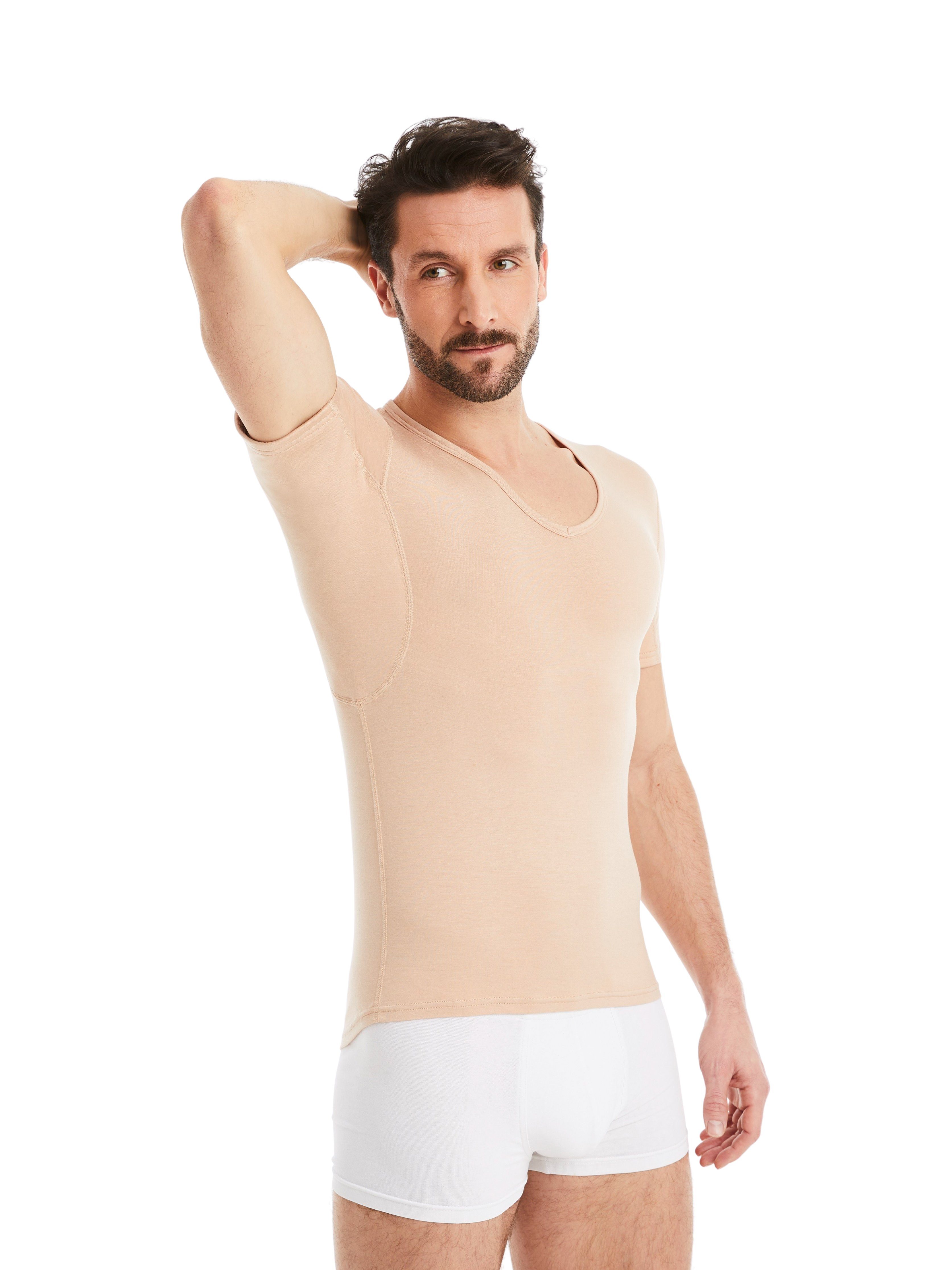 FINN Design Unterhemd Schweißflecken, vor Wirkung Light-Beige Schutz 100% Herren garantierte Anti-Schweiß Unterhemd