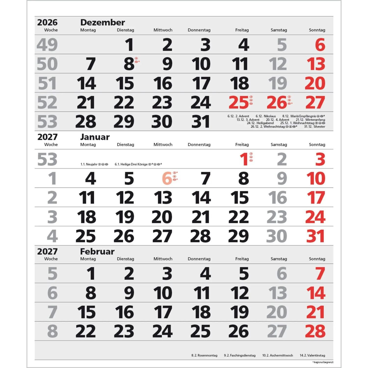 Korsch Verlag Wandkalender 3-Monats-Planer XL Comfort 2027