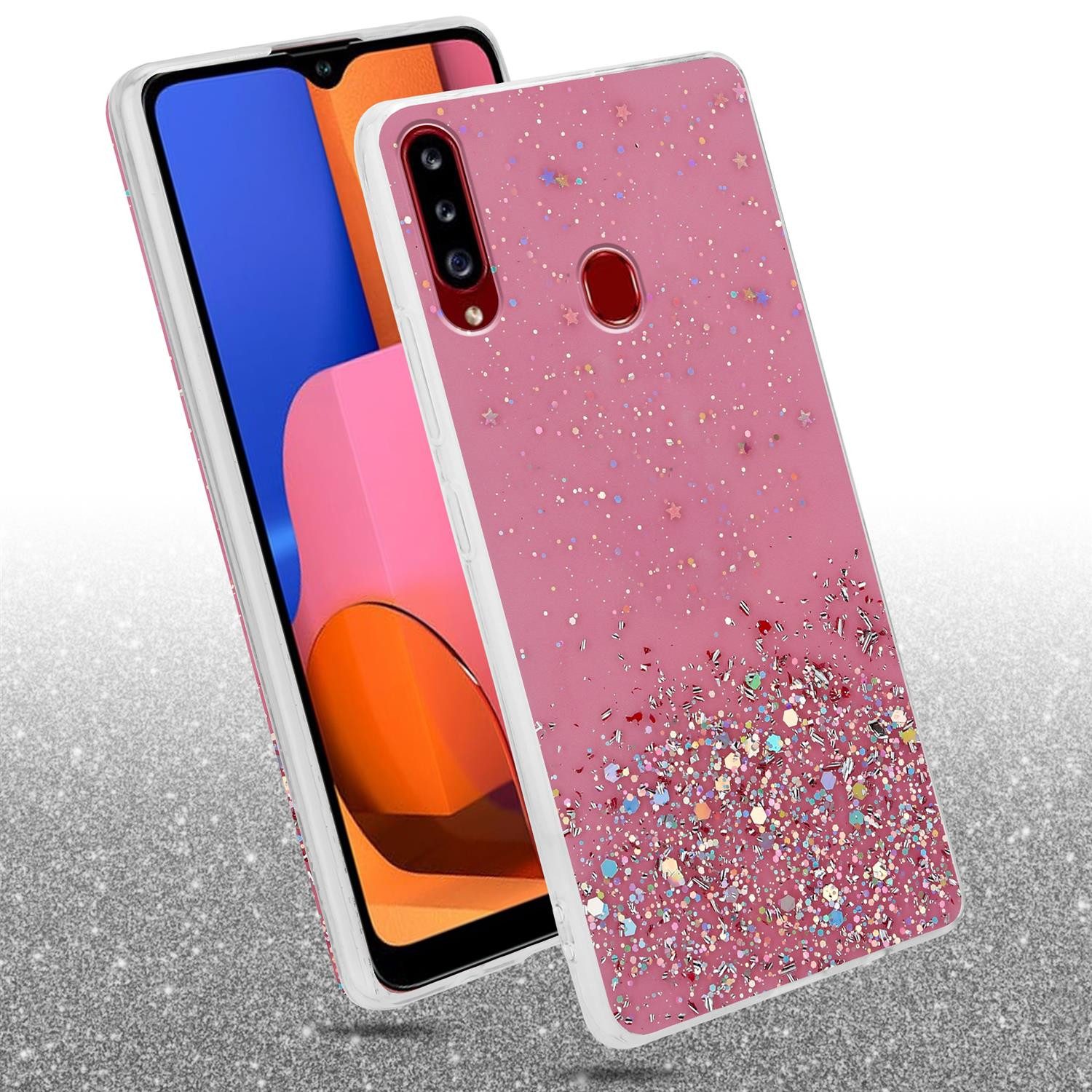 Cadorabo Handyhülle für Samsung Galaxy A20s Hülle Samsung Galaxy A20s, Flexible TPU Silikon Handy Schutzhülle - Hülle - mit Glitzer