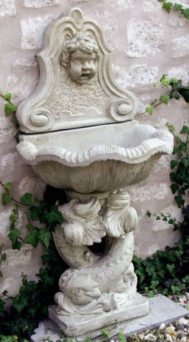 Casa Padrino Gartenbrunnen Jugendstil Wandbrunnen Antik Stil Weißgrau 43 x 60 x H. 125 cm - Eleganter Gartenbrunnen - Gartendeko Stein Brunnen - Barock & Jugendstil Garten Deko Accessoires