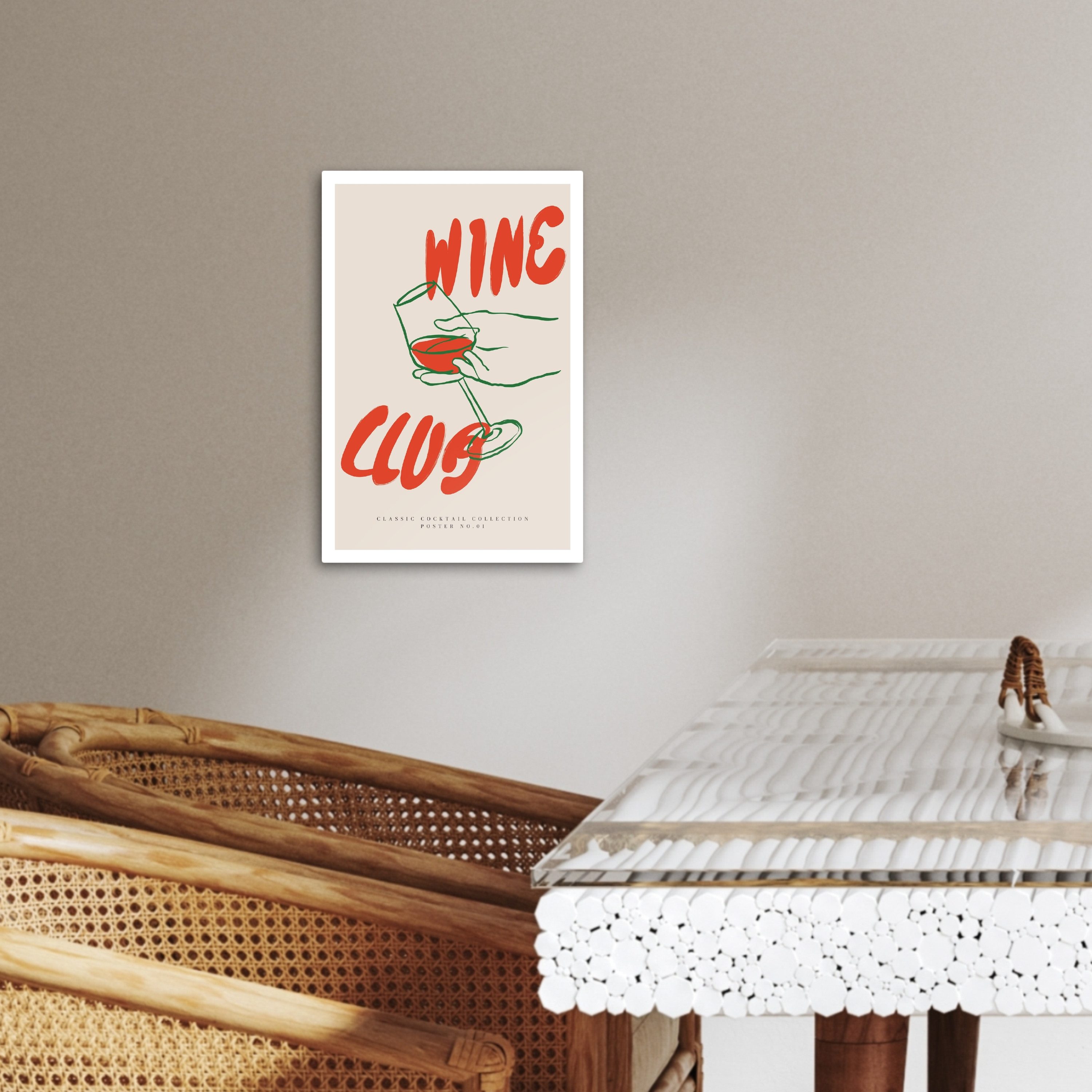 OneMillionCanvasses® Leinwandbild Wein - 'Wine club' - Rot - Zitat - Vintage - Beige, Fotodruck (1 St), Wandbilder für Esszimmer, Wanddeko Bilder Küche, 20x30 c – Bild 3 von 3