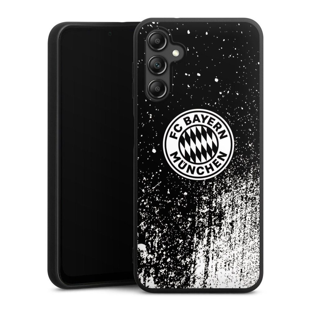 DeinDesign Handyhülle FC Bayern München Offizielles Lizenzprodukt FCB Splatter Schwarz - FCB, Samsung Galaxy A14 5G Silikon Hülle Premium Case Handy Schutzhülle