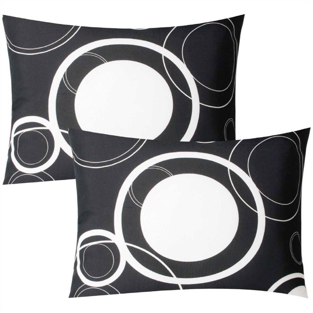 Kissenbezüge, Arsvita (2 Stück), Kissenbezug mit wahlweise einem Innenkissen (Dekokissen), Kreismotiv, beidseitig bedruckt Schwarz mit weißen Kreisen