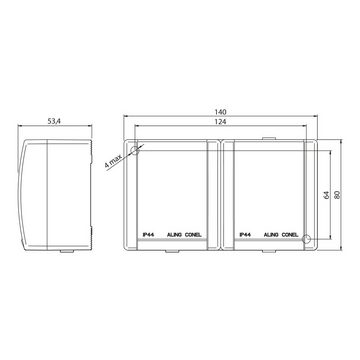 Aling Conel Aufputz-Steckdose 2-fach Aufputz Steckdose Klappdeckel IP44(verdrahtet) - Grau(10er Set), Packung, IP 44