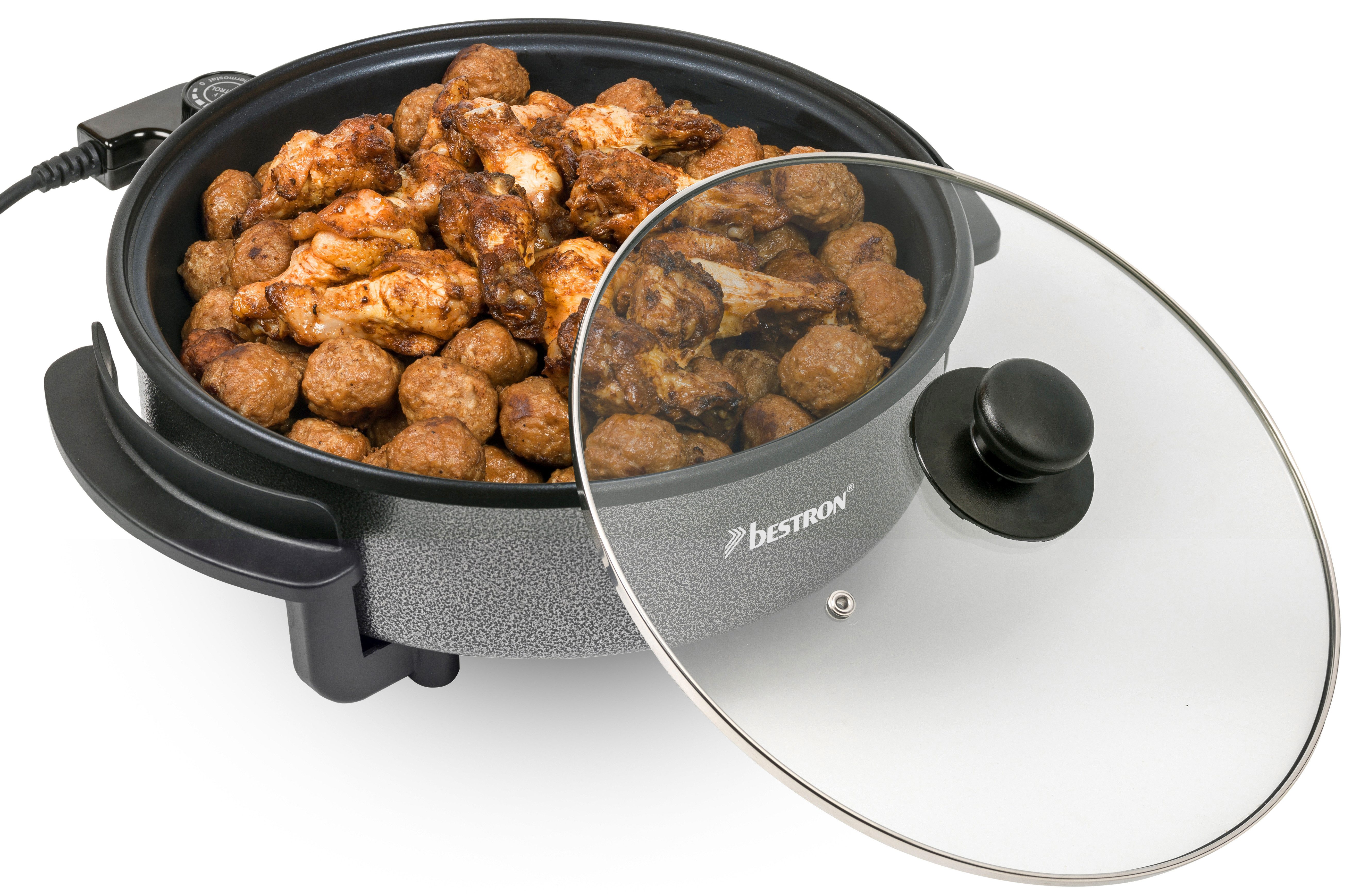 bestron Elektrische Partypfanne AHP1200, 1500 W, Braten, Backen & Warmhalten mit Deckel