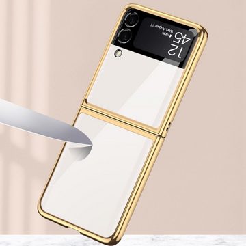 Wigento Handyhülle Für Samsung Galaxy Z Flip4 5G Lackiertes Glas Design Hart Cover Handy Tasche Hülle Etuis Rosa