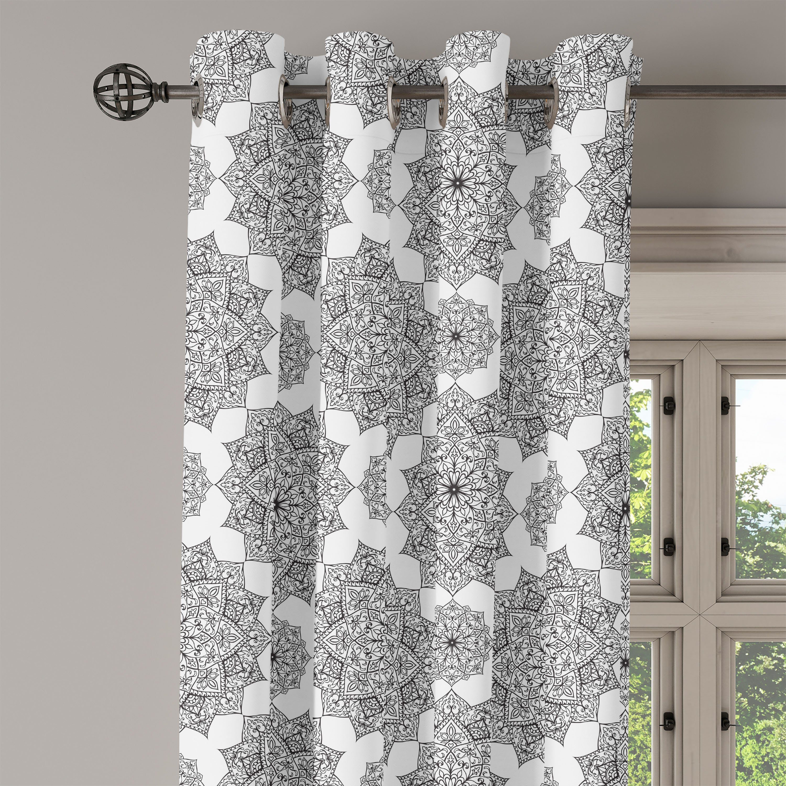 Abakuhaus, Mosaic Dekorative Schwarz Wohnzimmer, Gardine für Schlafzimmer Patterns 2-Panel-Fenstervorhänge Eastern