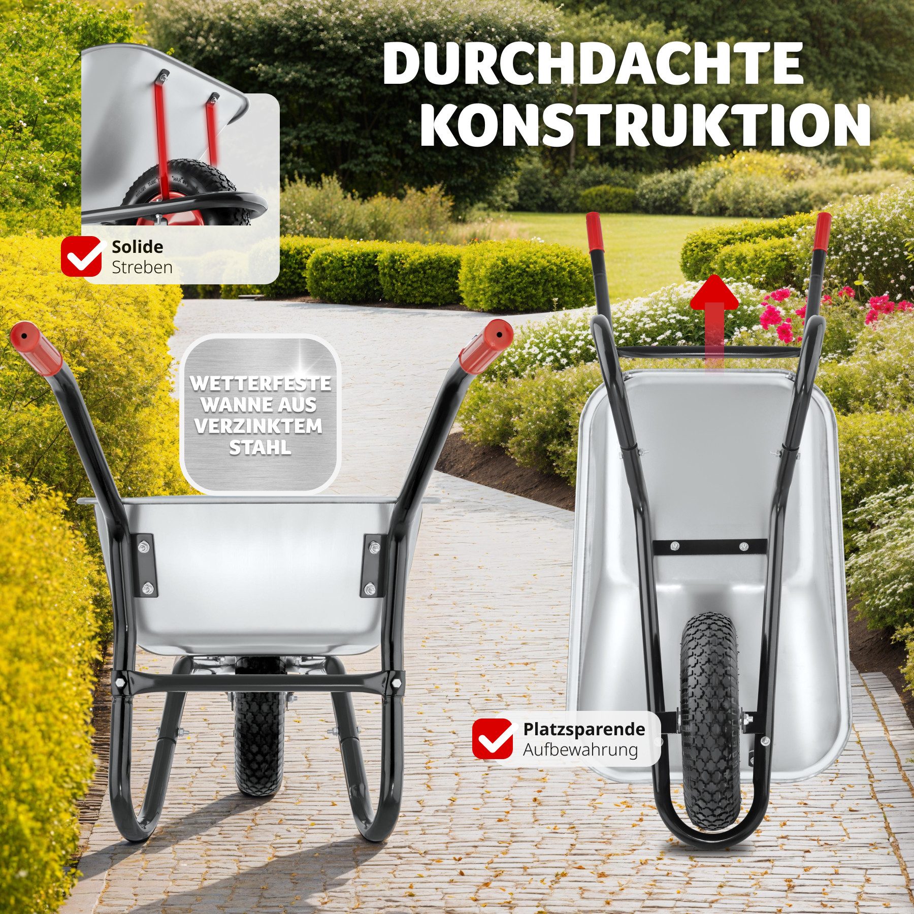 tectake Schubkarre Transportkarre Oskar, aus verzinktem Stahl