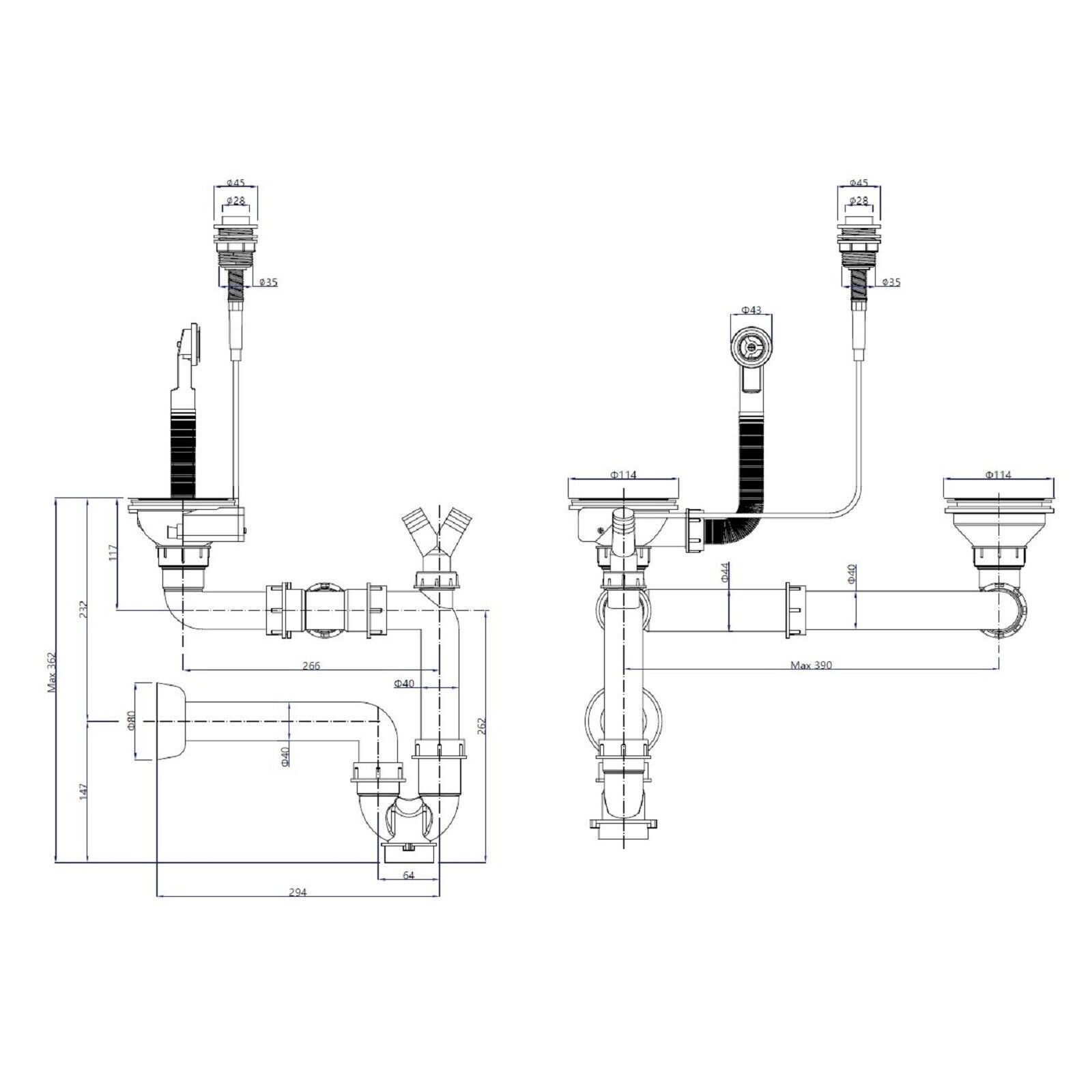 Thumbnail - QLS Siphon 2 Kammer Automatisch, Abflussgarnitur Ablauf Überlauf Abfluss 1,5- 2 Becken Chrom Push