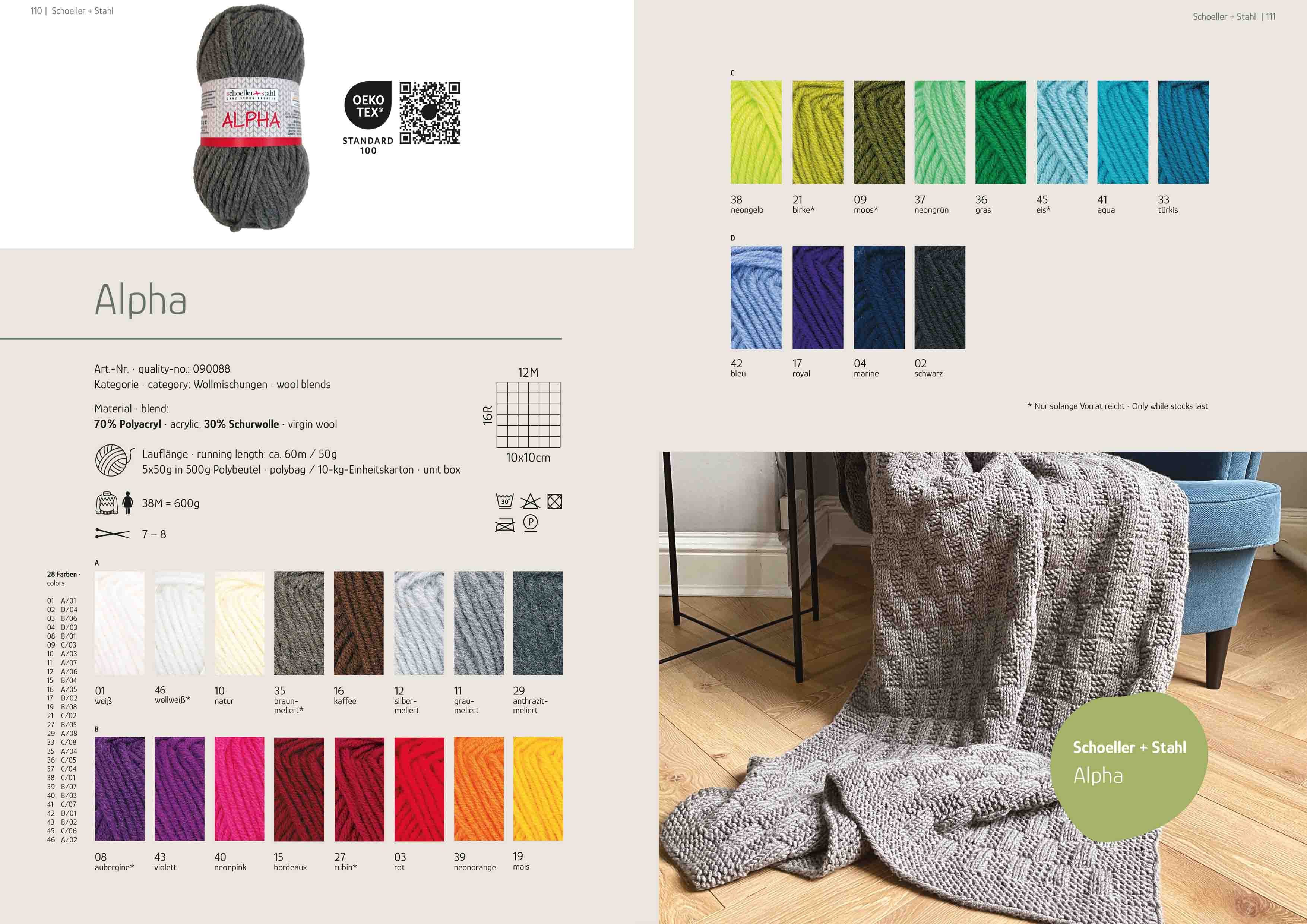 Schoeller + Stahl Alpha Häkelwolle, 60 m, weicher Tragekomfort, waschbar und pflegeleicht