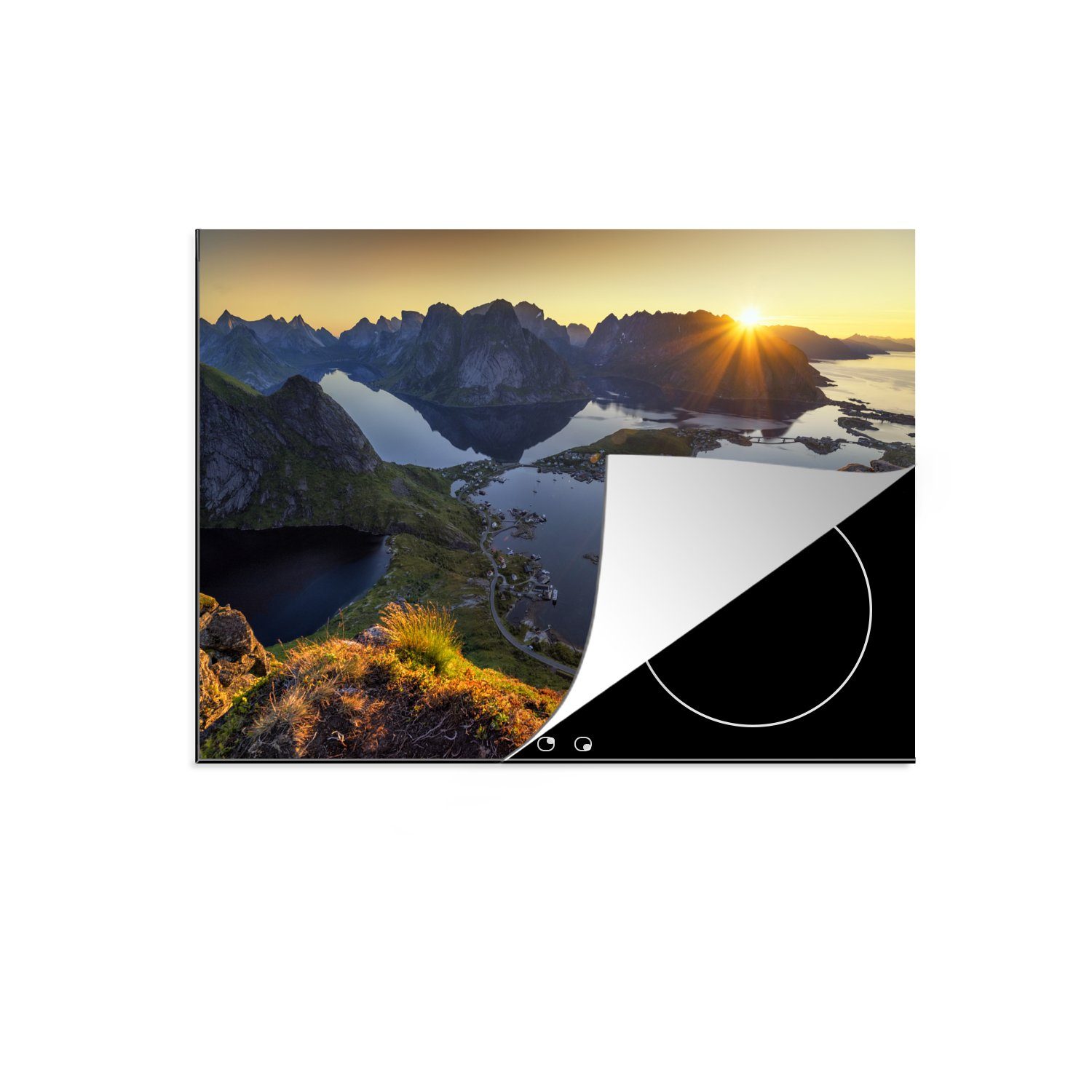 MuchoWow Herdblende-/Abdeckplatte Sonnenuntergang auf den Lofoten, Vinyl, (1 tlg), 70x52 cm, Mobile Arbeitsfläche nutzbar, Ceranfeldabdeckung