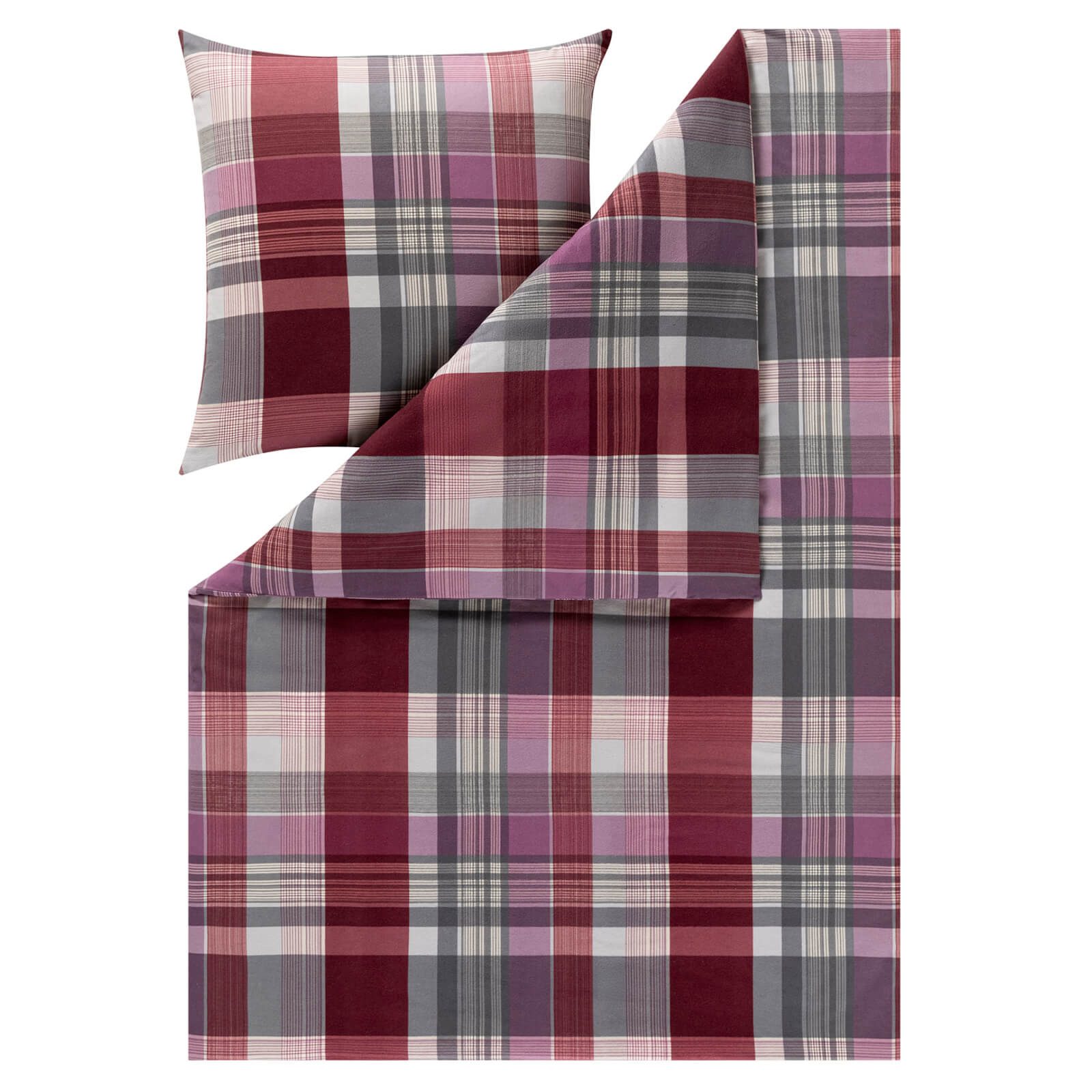 Estella Bettwäsche Ambros 4473 670 Aubergine, Flanell, 2 teilig, Karomuster