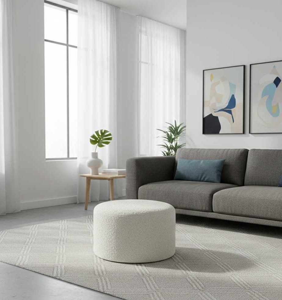 Xlmoebel Ottomane Beige runde Ottomane aus weichem Stoff für modernes Wohnzimmer, Made in Europa