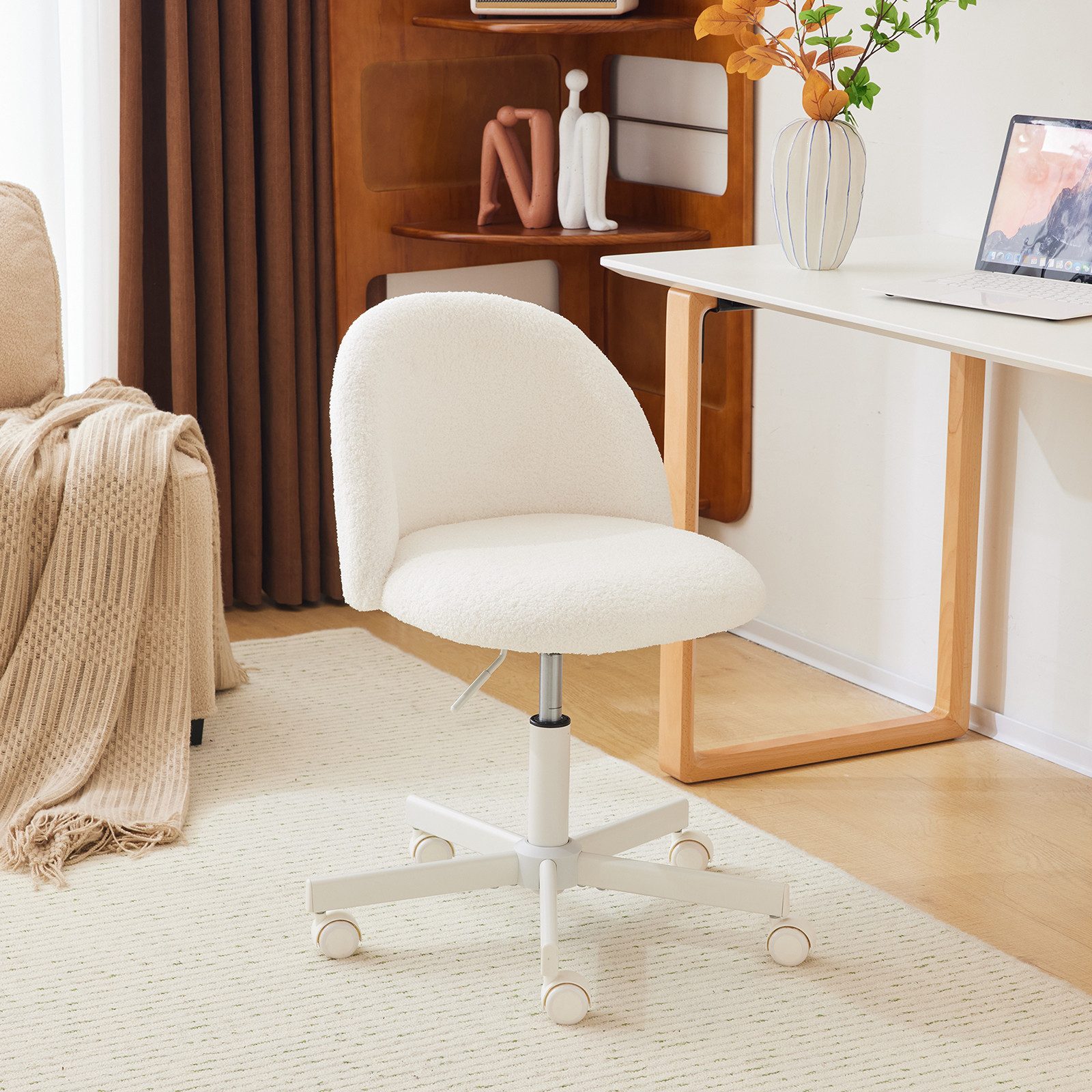 VINGLI Bürostuhl mit Rollen, Schminktisch Stuhl, Höhenverstellbar, Teddysto günstig online kaufen