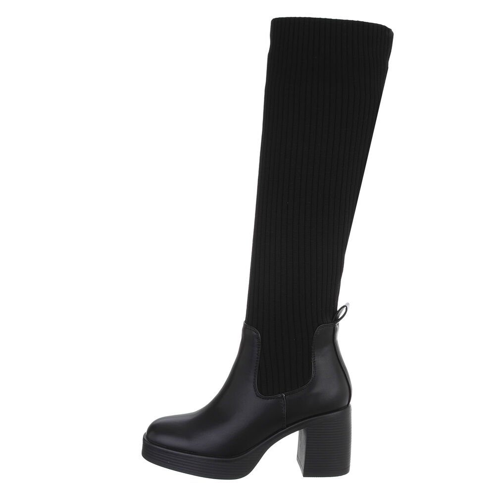 Ital-Design Damen Freizeit Plateaustiefel Blockabsatz High-Heel Stiefel in Schwarz