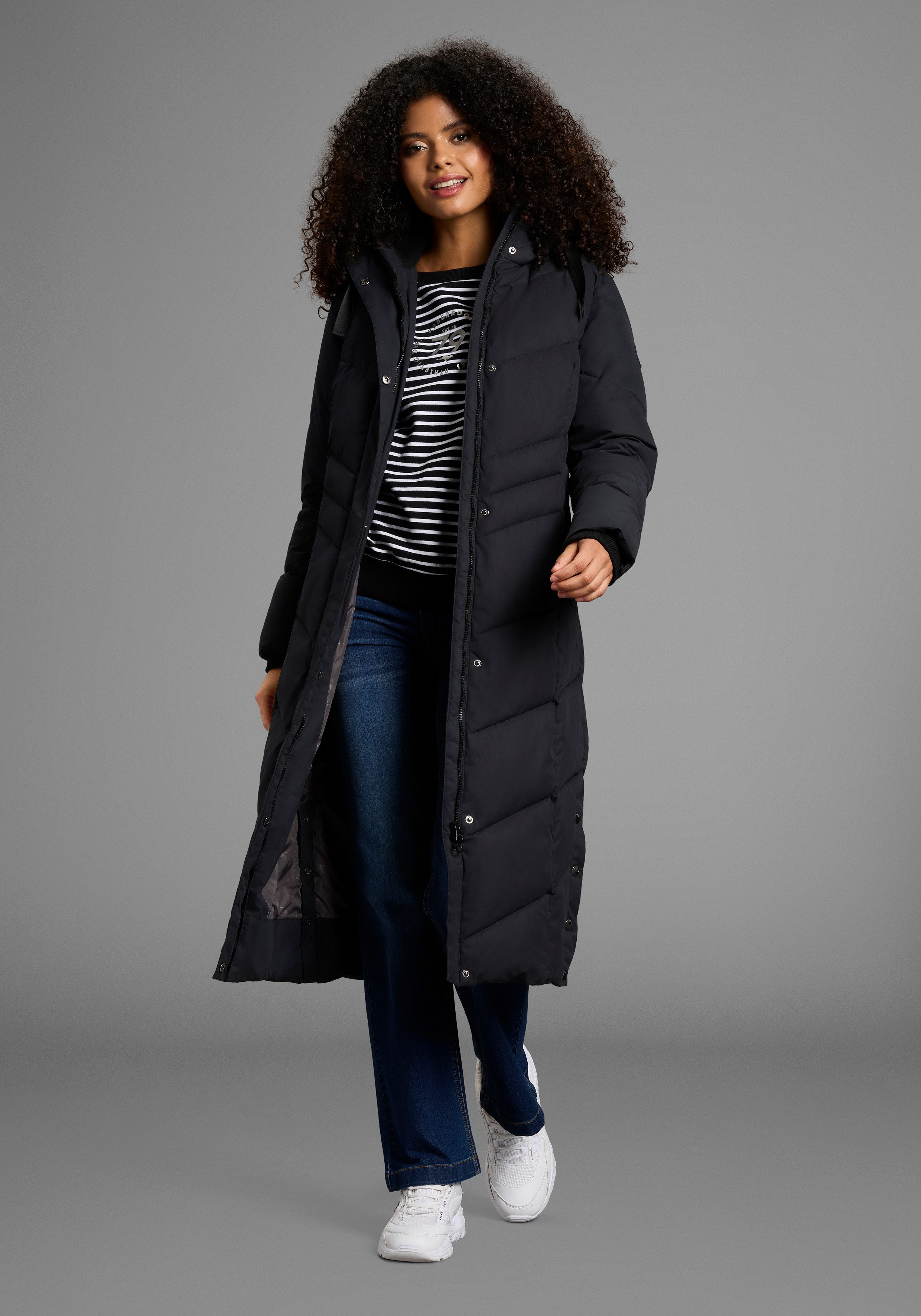 KangaROOS Steppmantel Langer Wintermantel mit seitlichen Knöpfen und Kapuze günstig online kaufen