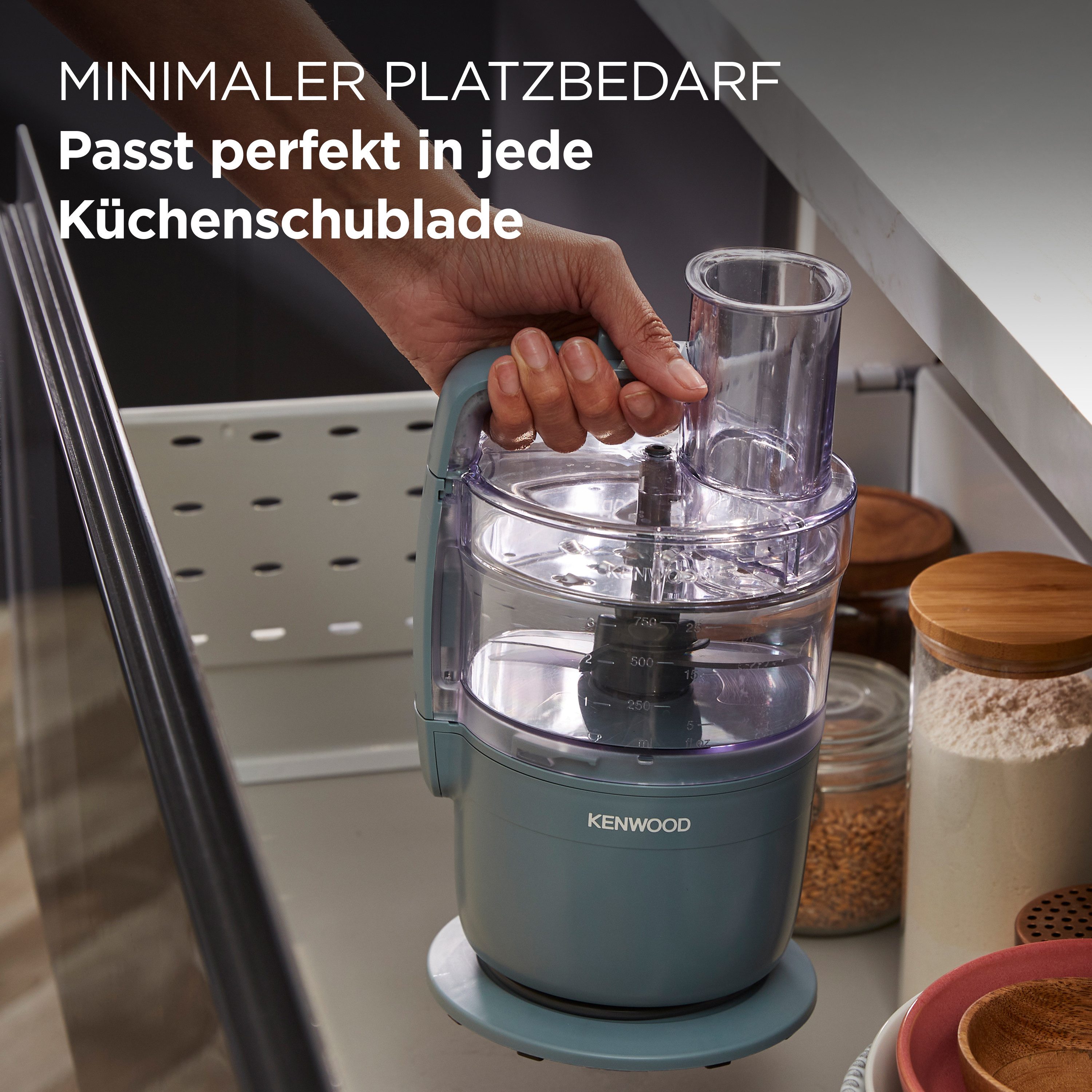 KENWOOD Küchenmaschine FDP23.140GY - Multipro Go, Express-Serve, 1,3 l Behälter, 900W, Blau, 900 W, 0,7 l Schüssel, Kompakt-Küchenmaschine zum Schneiden, Reiben, Pürieren & Teig Kneten