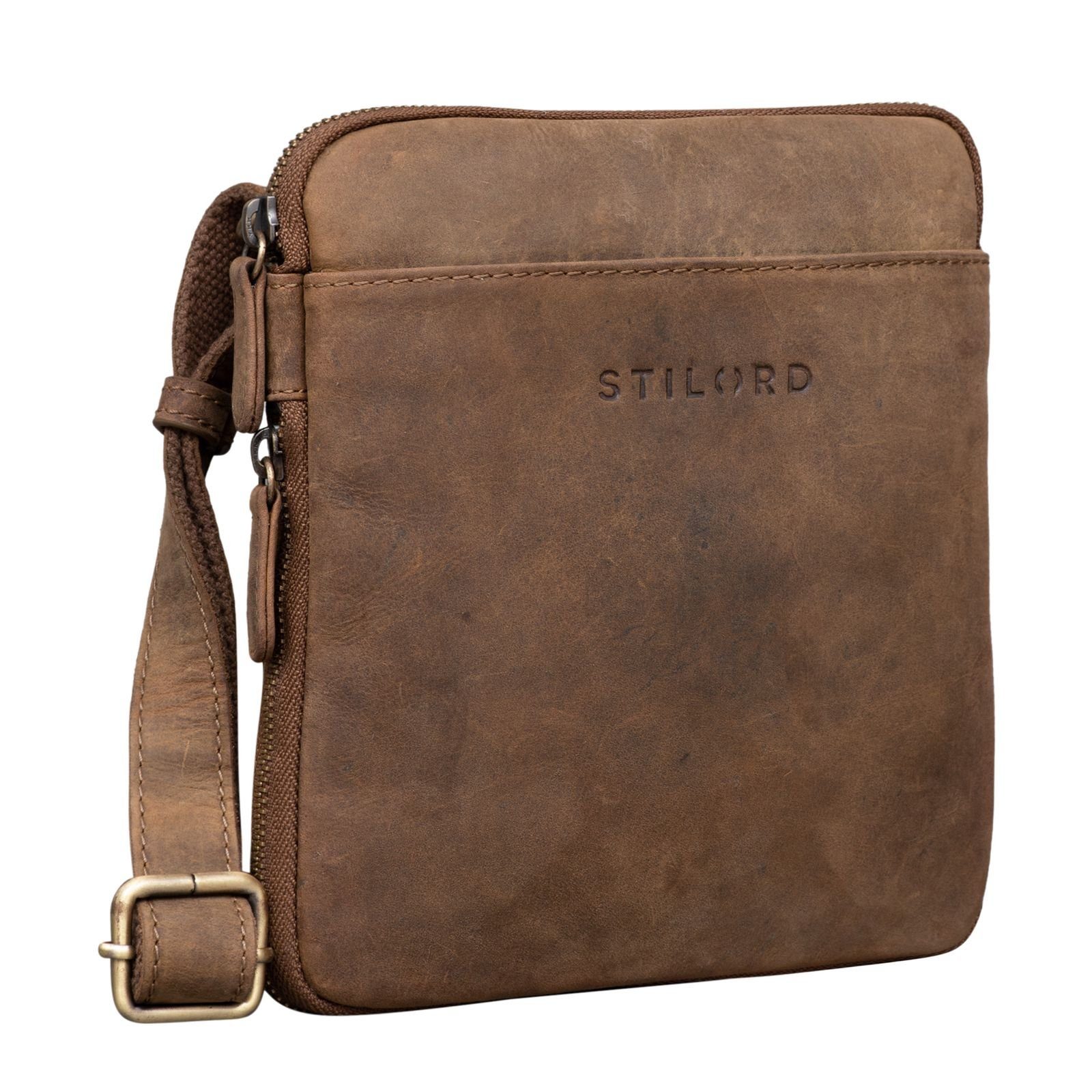 STILORD Messenger Bag "Carson" Kleine Herren Leder Tasche mittel - braun