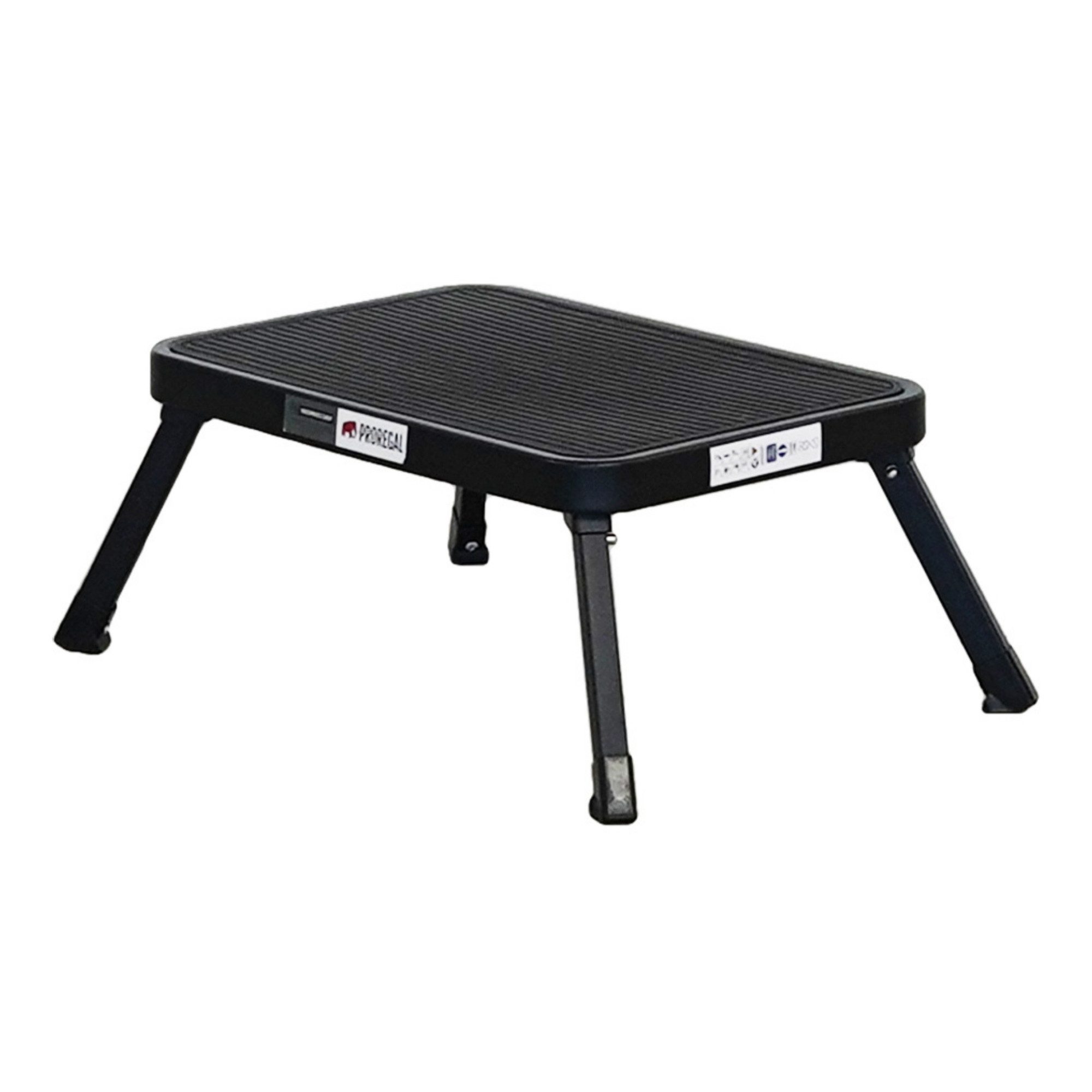 PROREGAL® Tritthocker klappbar Kunststoff -Trittfläche 18x48x31cm Traglast 150kg Schwarz, Stabiler Klapphocker mit Kunststoff-Trittfläche