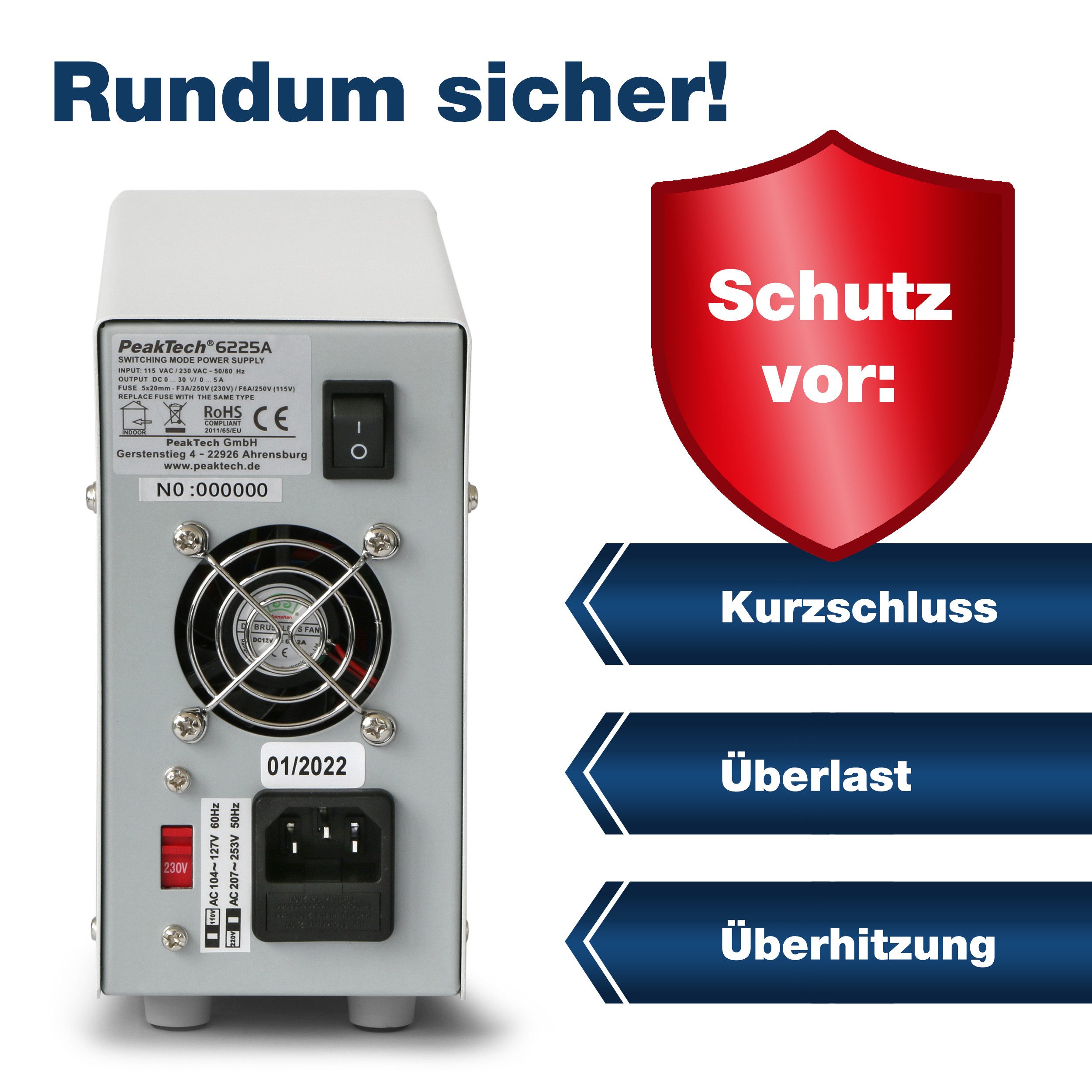 PeakTech 30 V 5 A DC Labornetzteil 0–30 V/0–5 A DC, regelbar Labor-Netzteil
