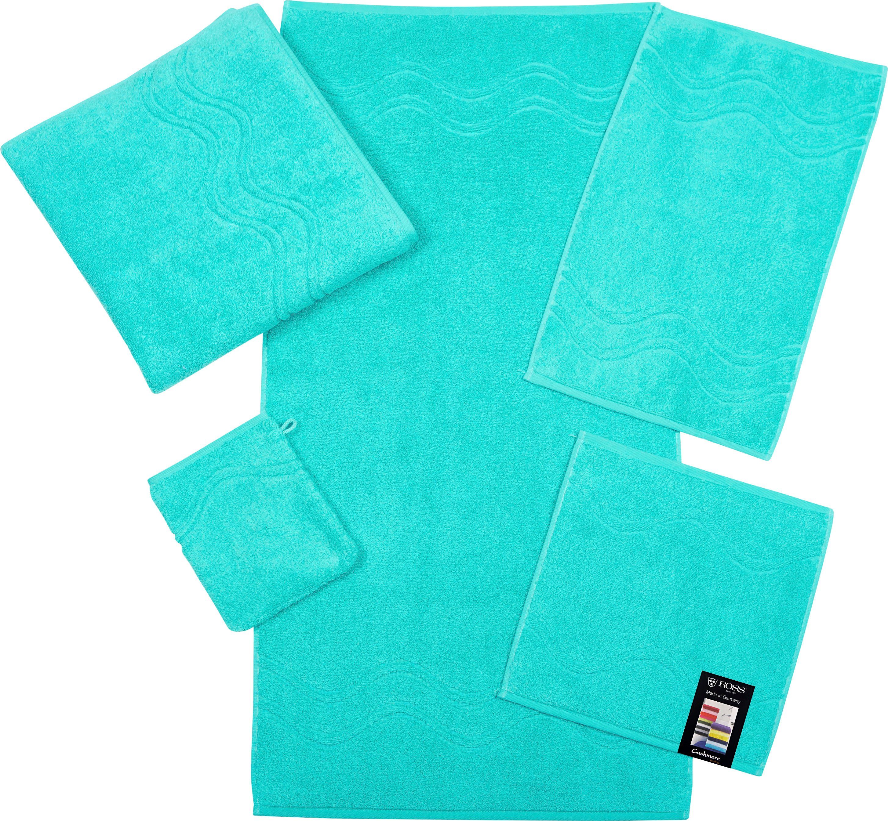 ROSS bleached Gästehandtuch Cashmere (6-St), Wellen-Bordüre aqua feeling, mit Frottier