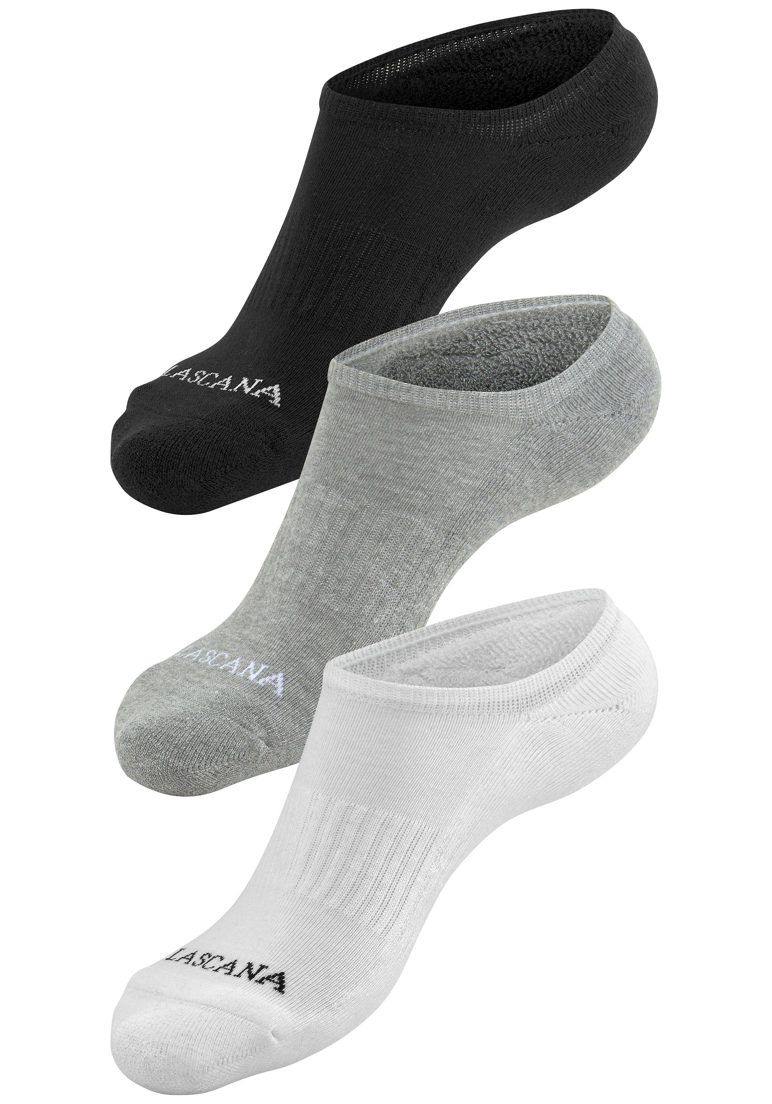 2x LASCANA 3x ACTIVE weiß, grau-meliert schwarz, mit Fußfrottee 2x 7-Paar) Sneakersocken (Set,
