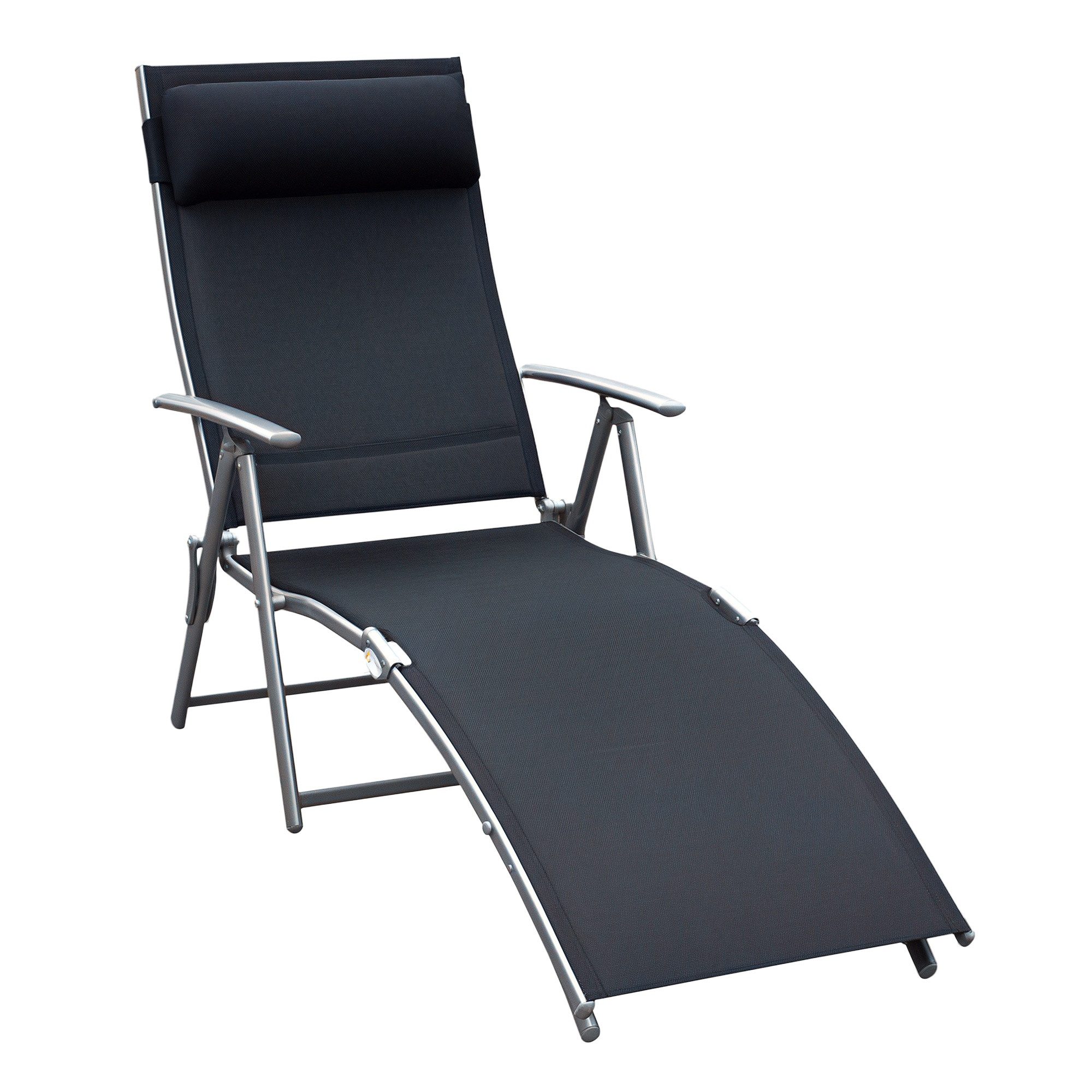 Outsunny Gartenliege Strandliege mit Kopfkissen, Liegestuhl bis 165 kg belastbar., Liegestuhl mit 7-Fach verstellbare Rückenlehne, 1 St., Strandliege mit Kopfkissen, Klappbar, mit Kopfkissen, 7-fach verstellbare Rückenlehne