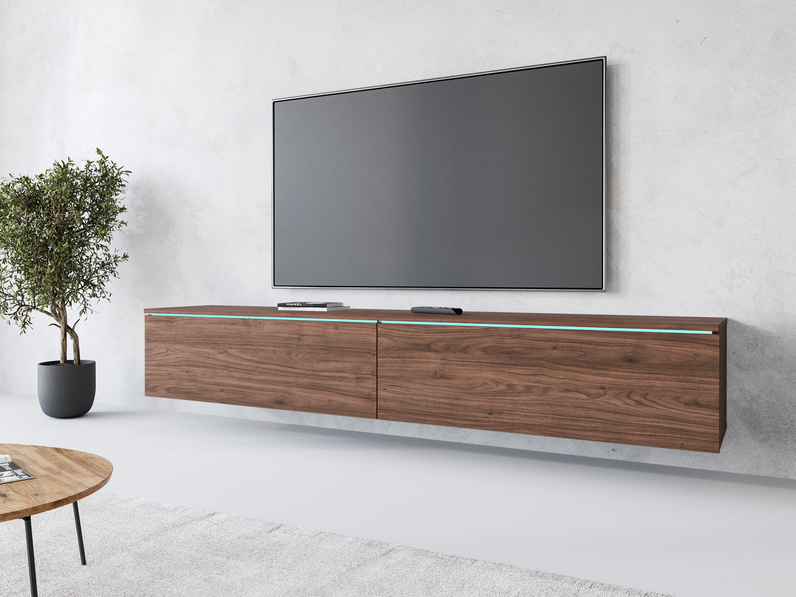 Home affaire Lowboard LOWBOARD VERA, wahlweise mit oder ohne Beleuchtung, Modernes griffloses TV-Board, 180 cm TV-Schrank, stehend und hängend