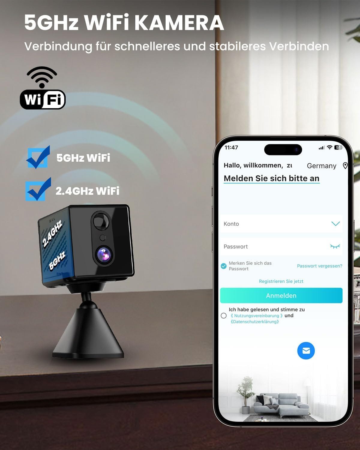 SpionProfi Überwachungskamera Wifi Mini Kamera Video 5G Wlan IP Nachtsicht Bewegungsmelder (1-tlg., 4K Mini Wlan Wifi Kamera mit kostenloser Live App) – Bild 5 von 5