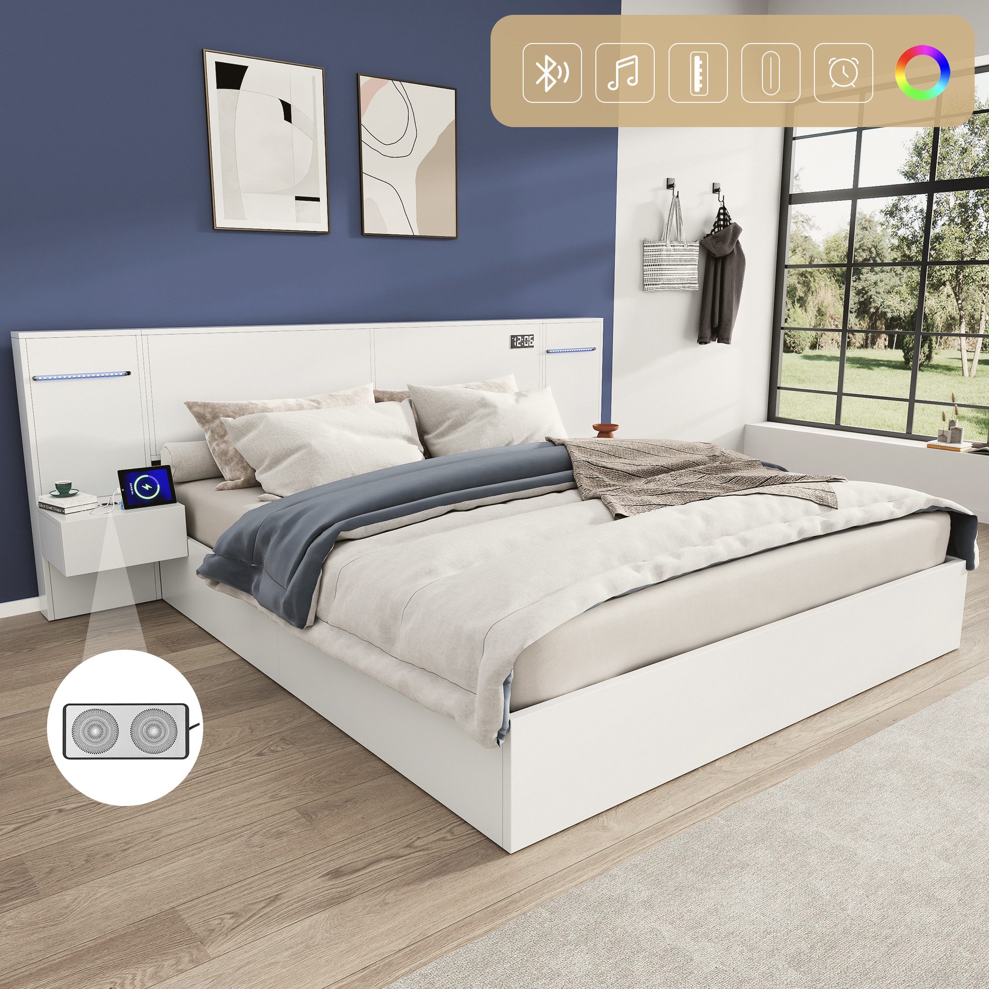 Flieks Holzbett, LED Doppelbett 180x200cm mit günstig online kaufen
