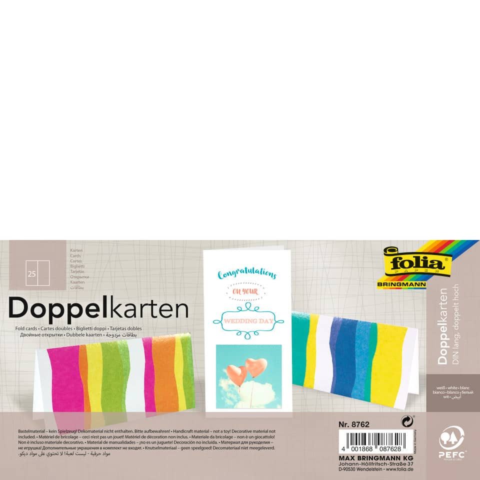 Visitenkarten Folia 8762 Briefkarte - DL hoch, 190 g/qm, weiß, doppelt, 25 Stück