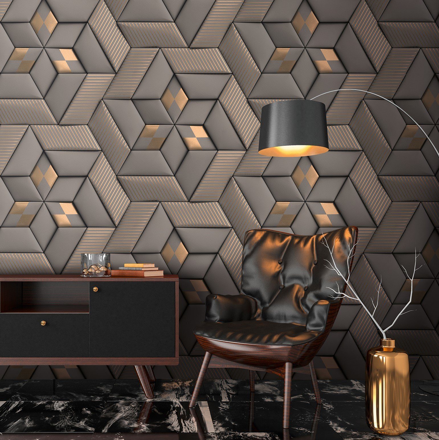 St), Styles. Grafisch Stories. living (1 Fototapete 3D-Tapete, Fototapete glatt, 3D-Effekt Metallic-Effekt walls matt, Travel Designtapete Grau,Taupe,Bronze Metropolitan