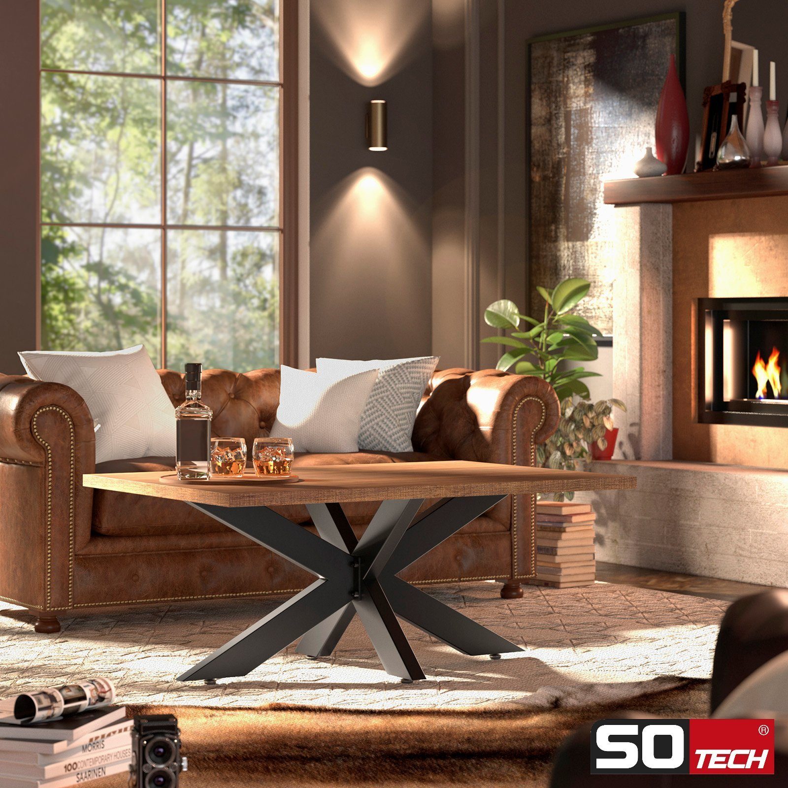 SO-TECH® Tischgestell SPIDER Schwerlast belastbar bis 500 kg, einfache Montage, Couchtisch Sofatisch, schwarz, H 430 x B 580 x L 980 mm