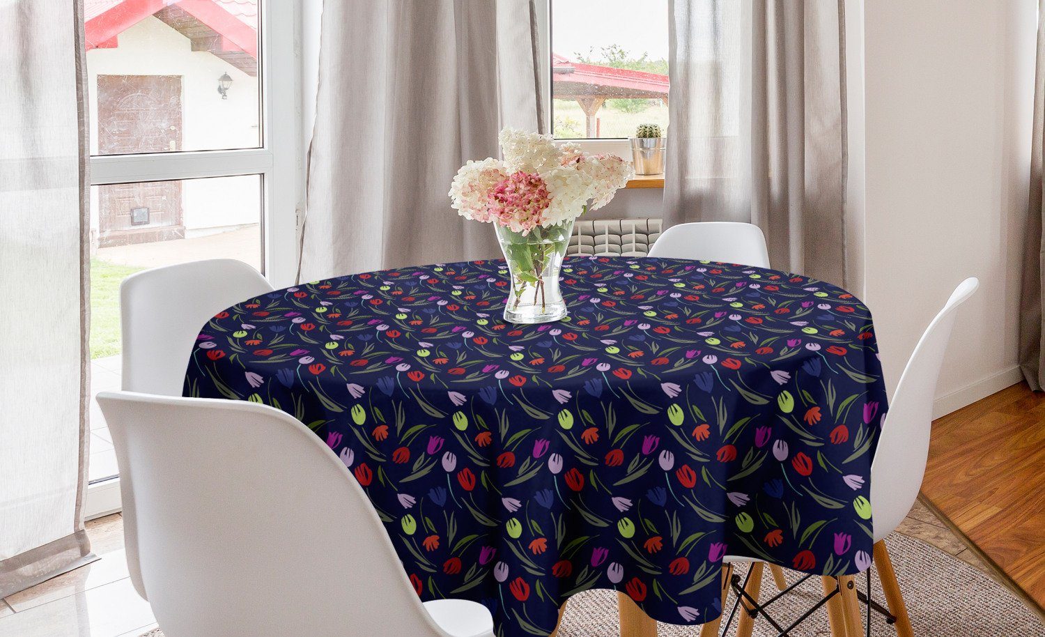 Abakuhaus Tischdecke Kreis Tischdecke Abdeckung für Esszimmer Küche Dekoration, Tulpe Blühende Blumen Natur