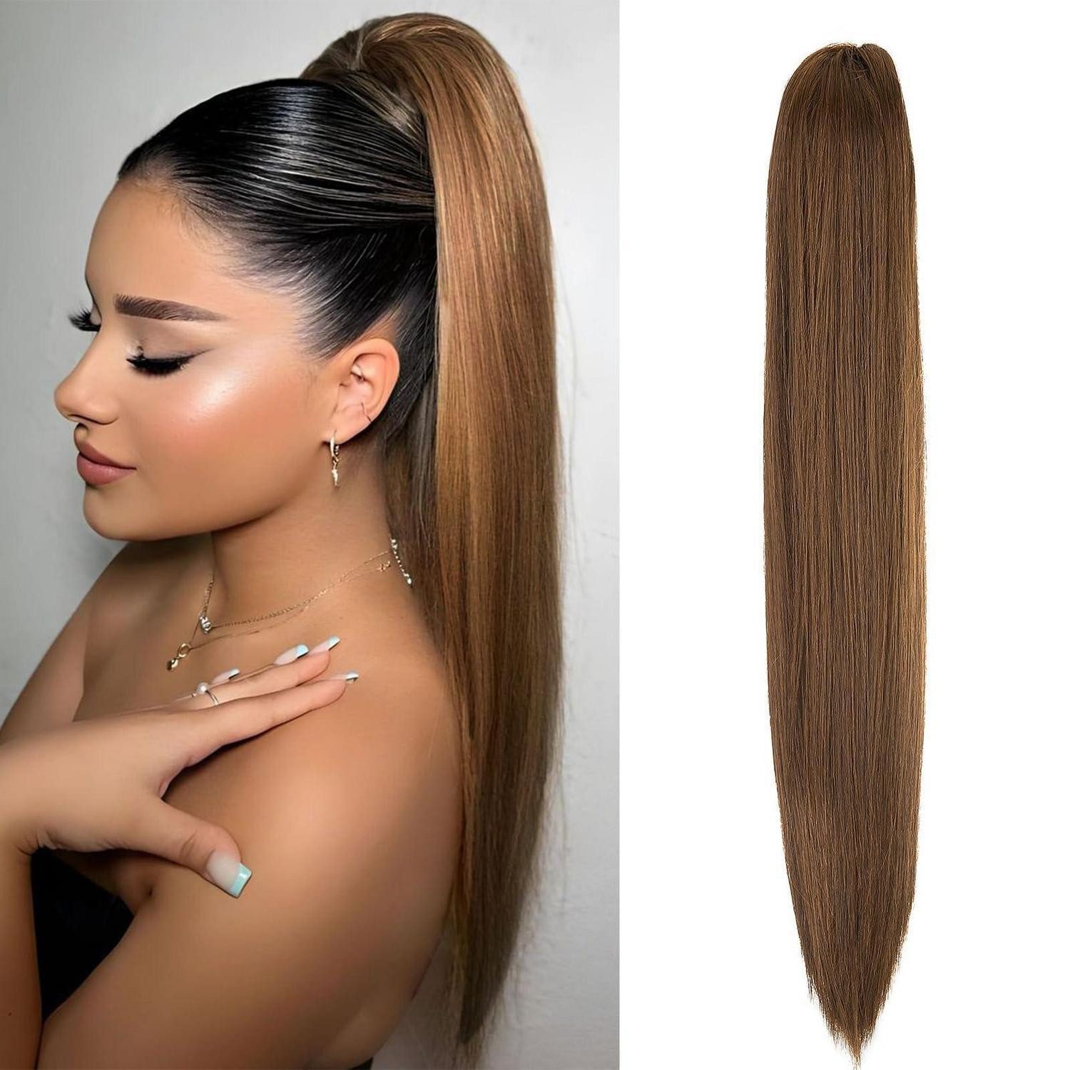 Kunsthaar-Extension Haarteil Pferdeschwanz Clip Ponytail 50 cm 150g Dunkelbraun&Hellbraun