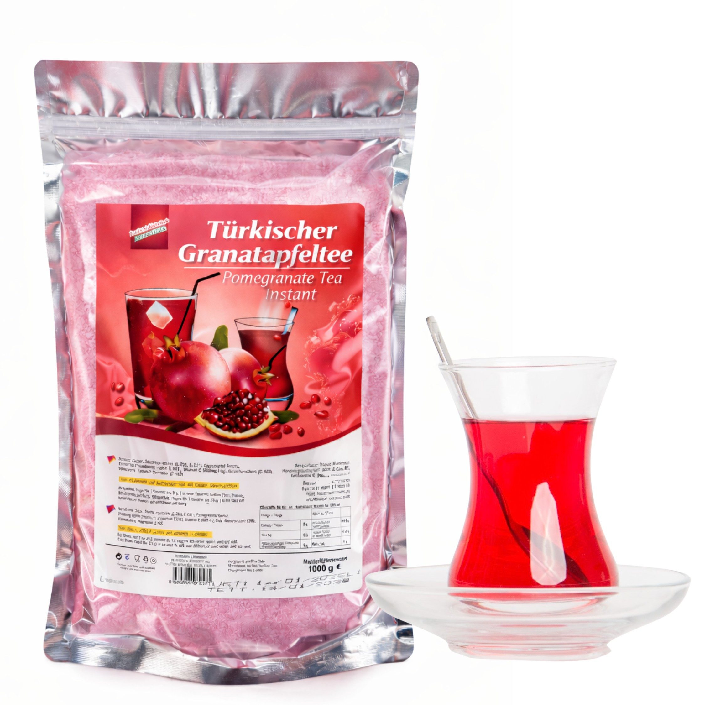 Tee Granatapfeltee Pulver 1 kg türkisches Instantgetränk (grobkörnig), schnell löslich, fruchtig süß, türkischer Instanttee